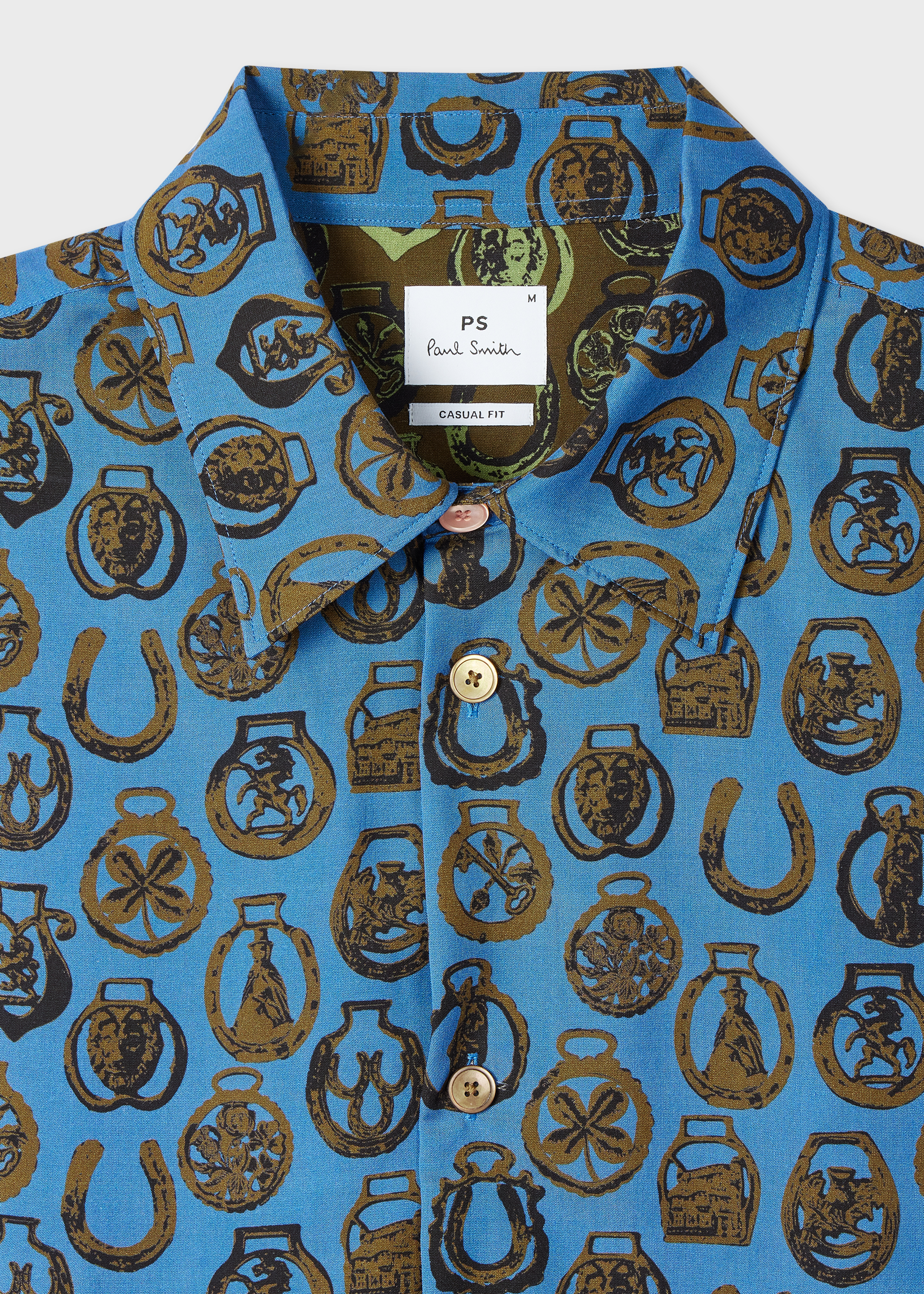 Casual-Fit Cobalt Blue 'Lucky Charm' Print Shirt