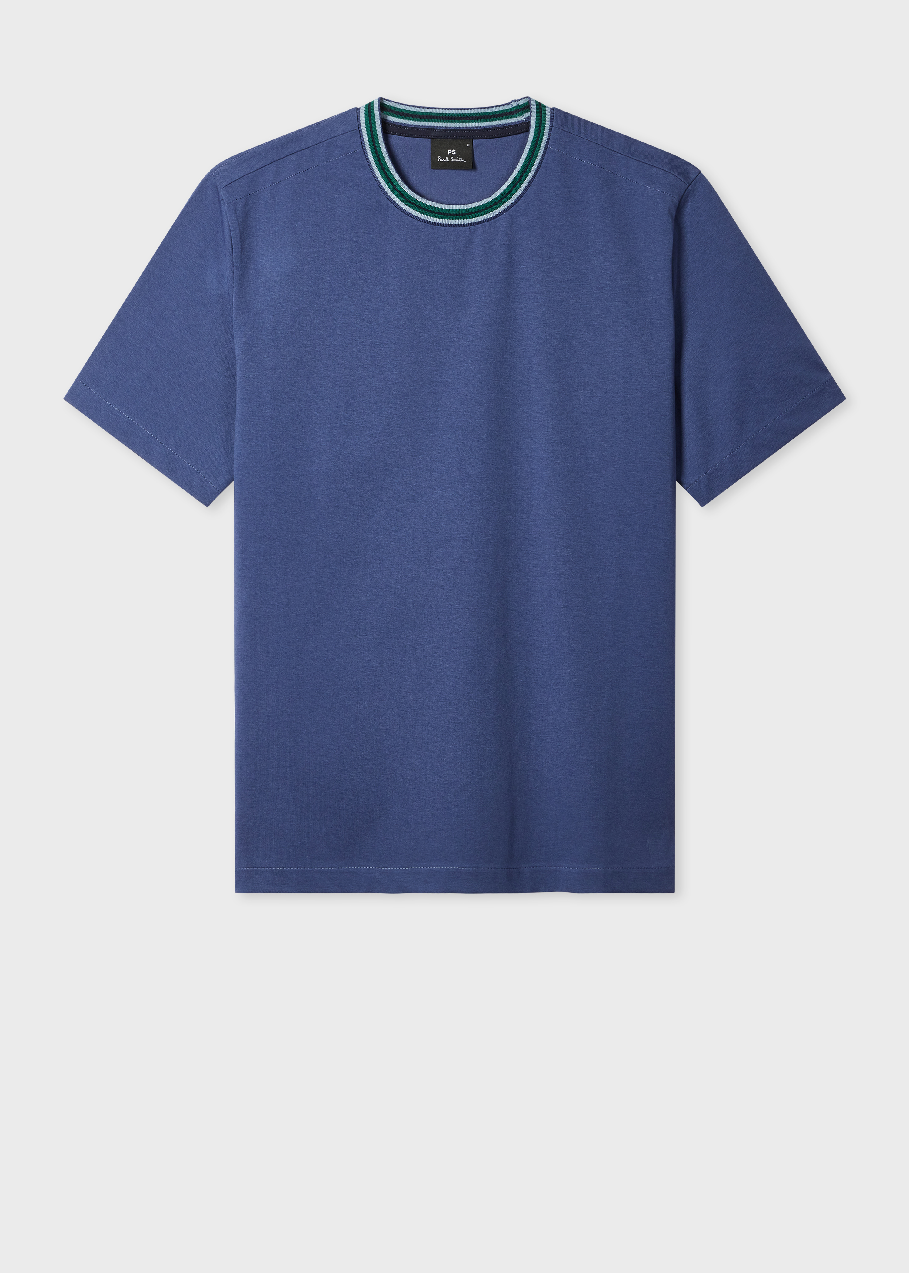 Indigo Blue Plated Jersey T-Shirt with Contrast Collar