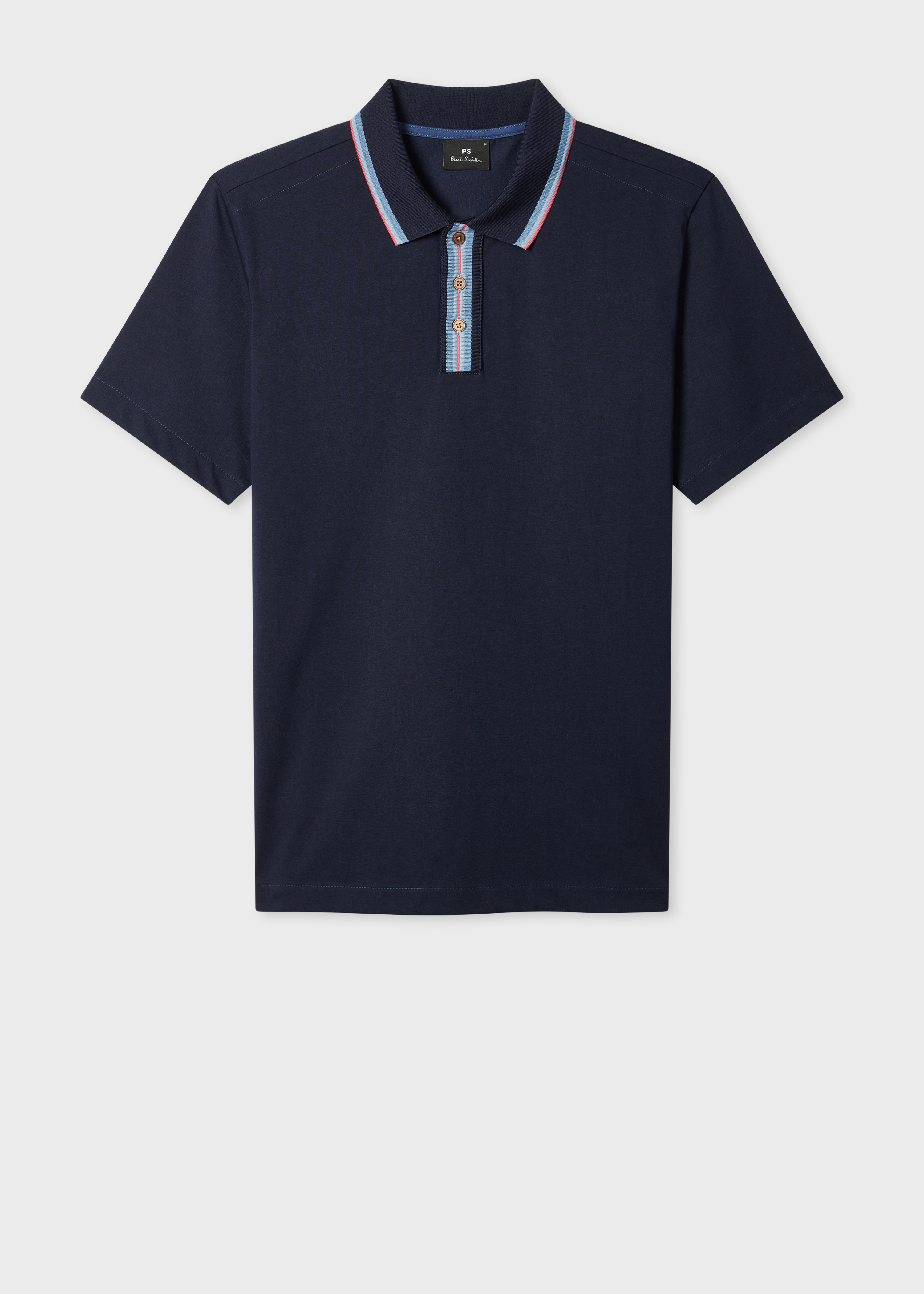 Navy Plated Jersey Polo Shirt With Contrast Tipping