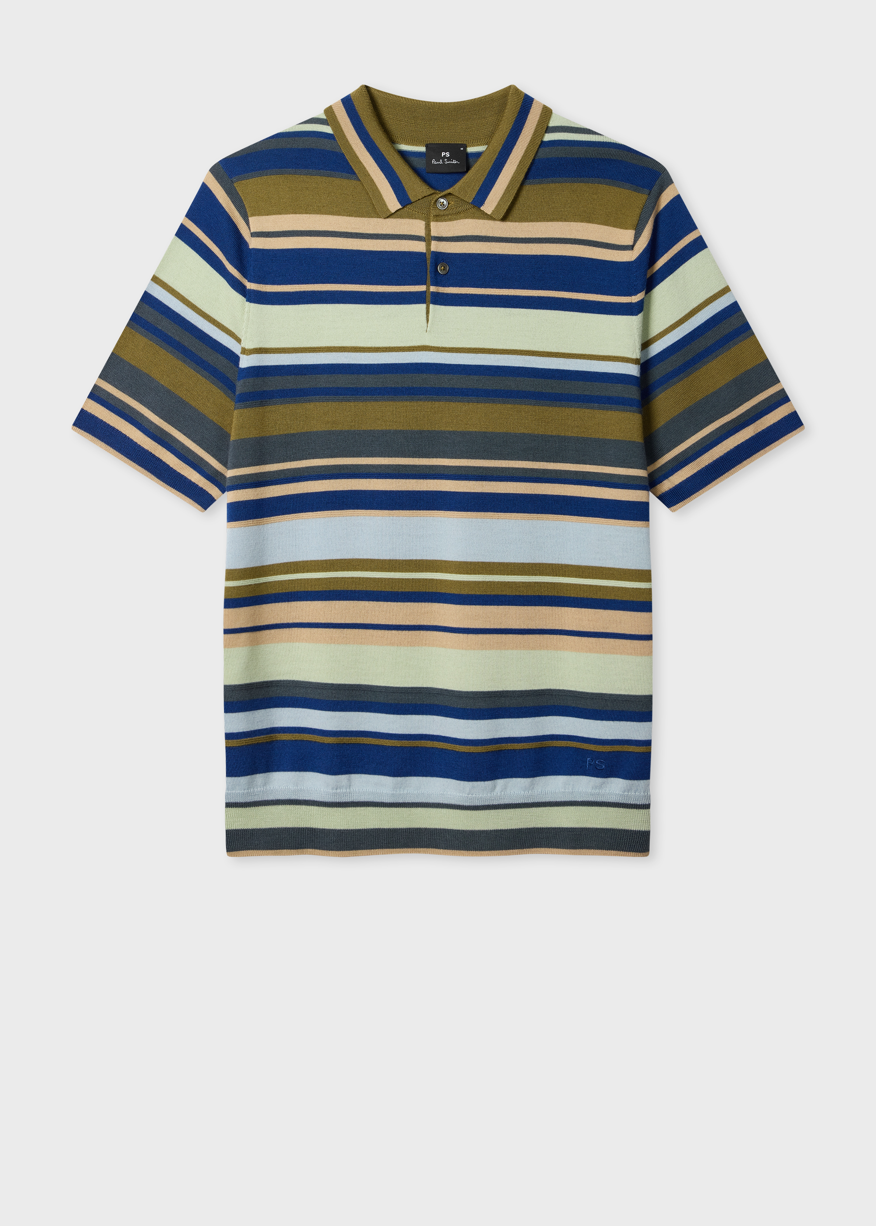 Khaki Multistripe Merino Wool Polo Shirt