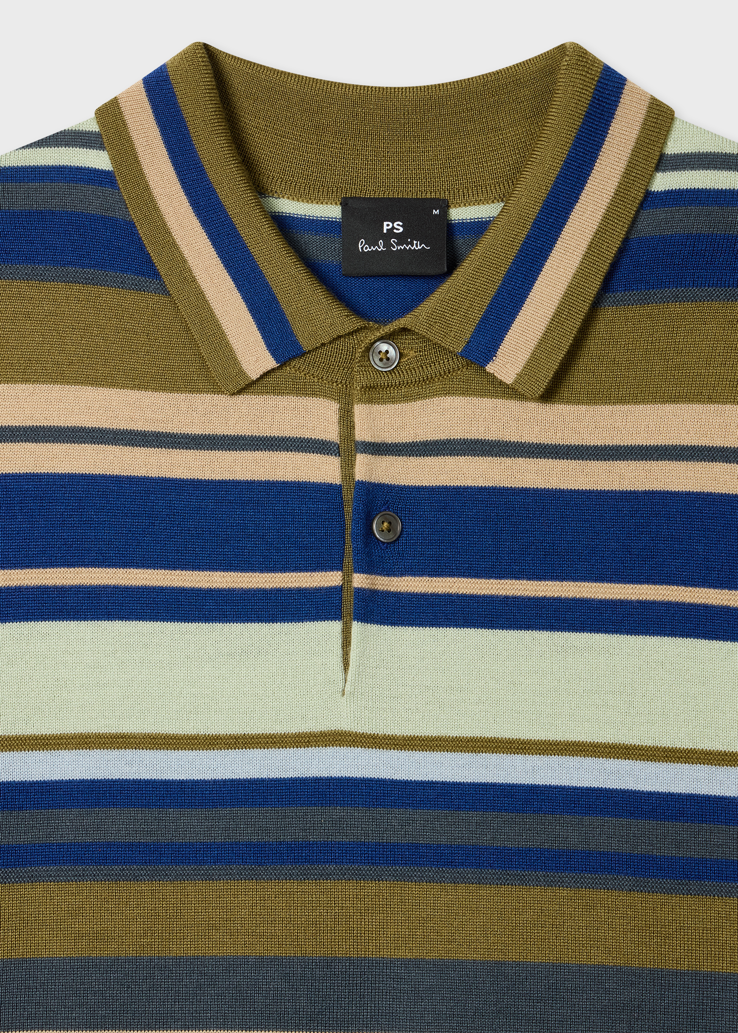 Khaki Multistripe Merino Wool Polo Shirt