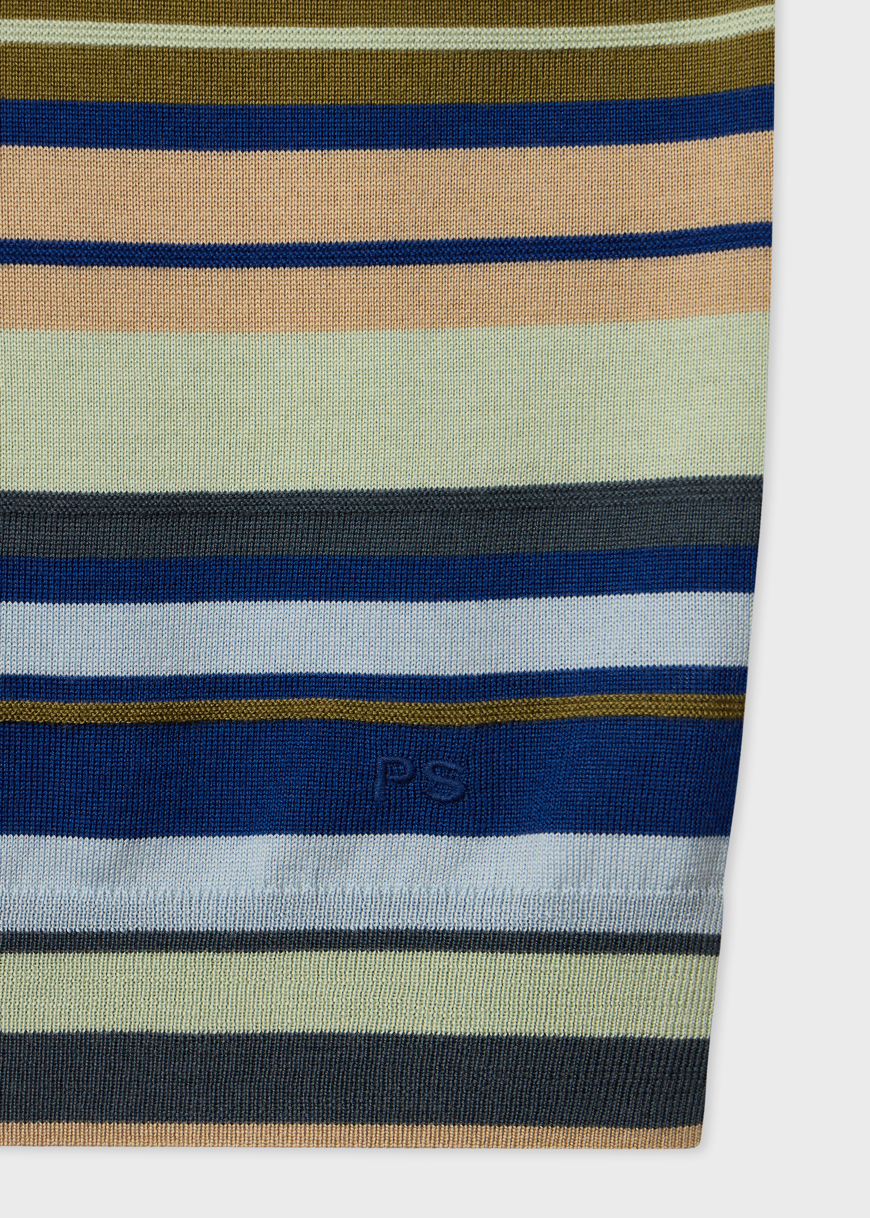 Khaki Multistripe Merino Wool Polo Shirt