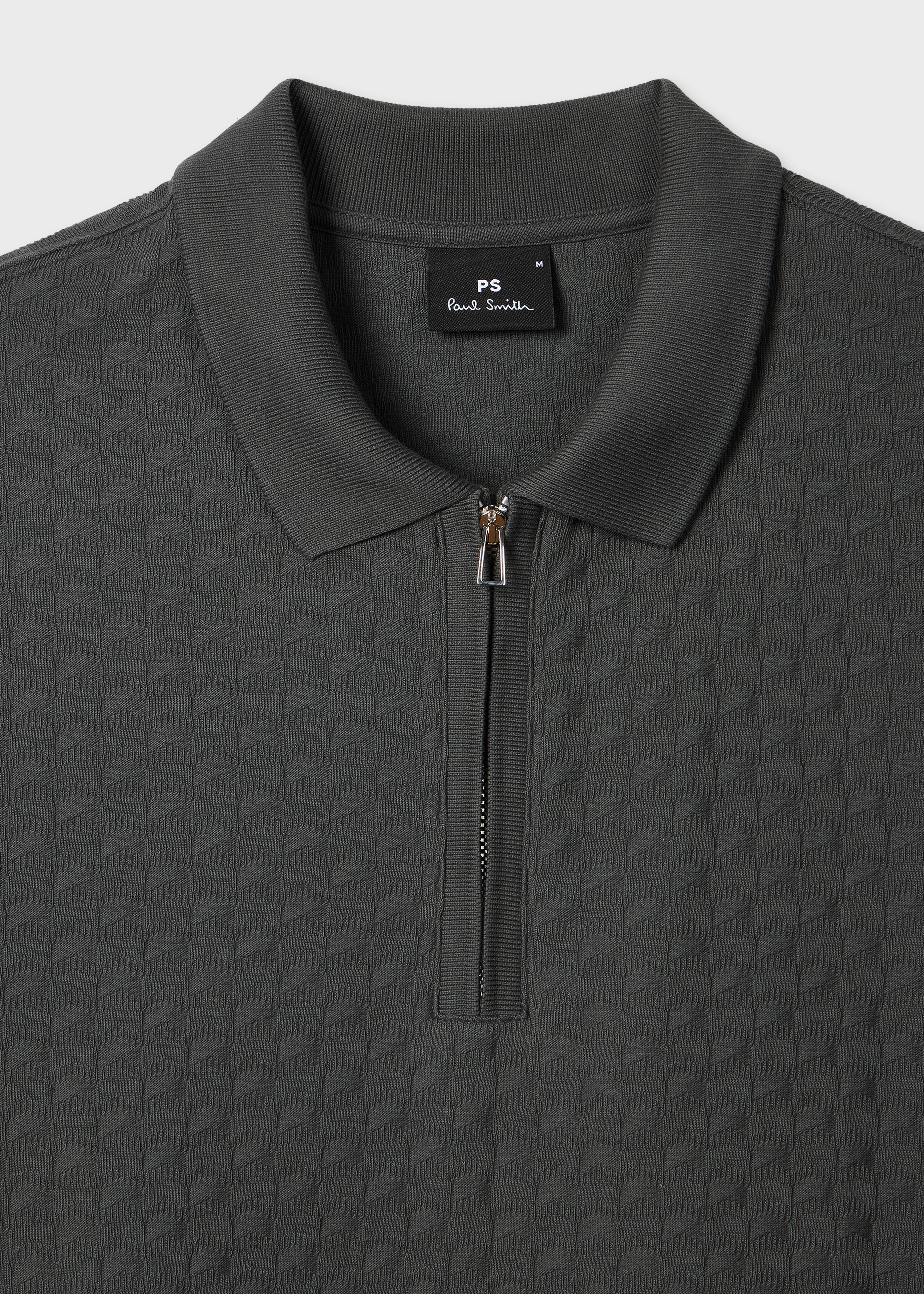 Dark Grey Jacquard Cotton Zip Polo Shirt
