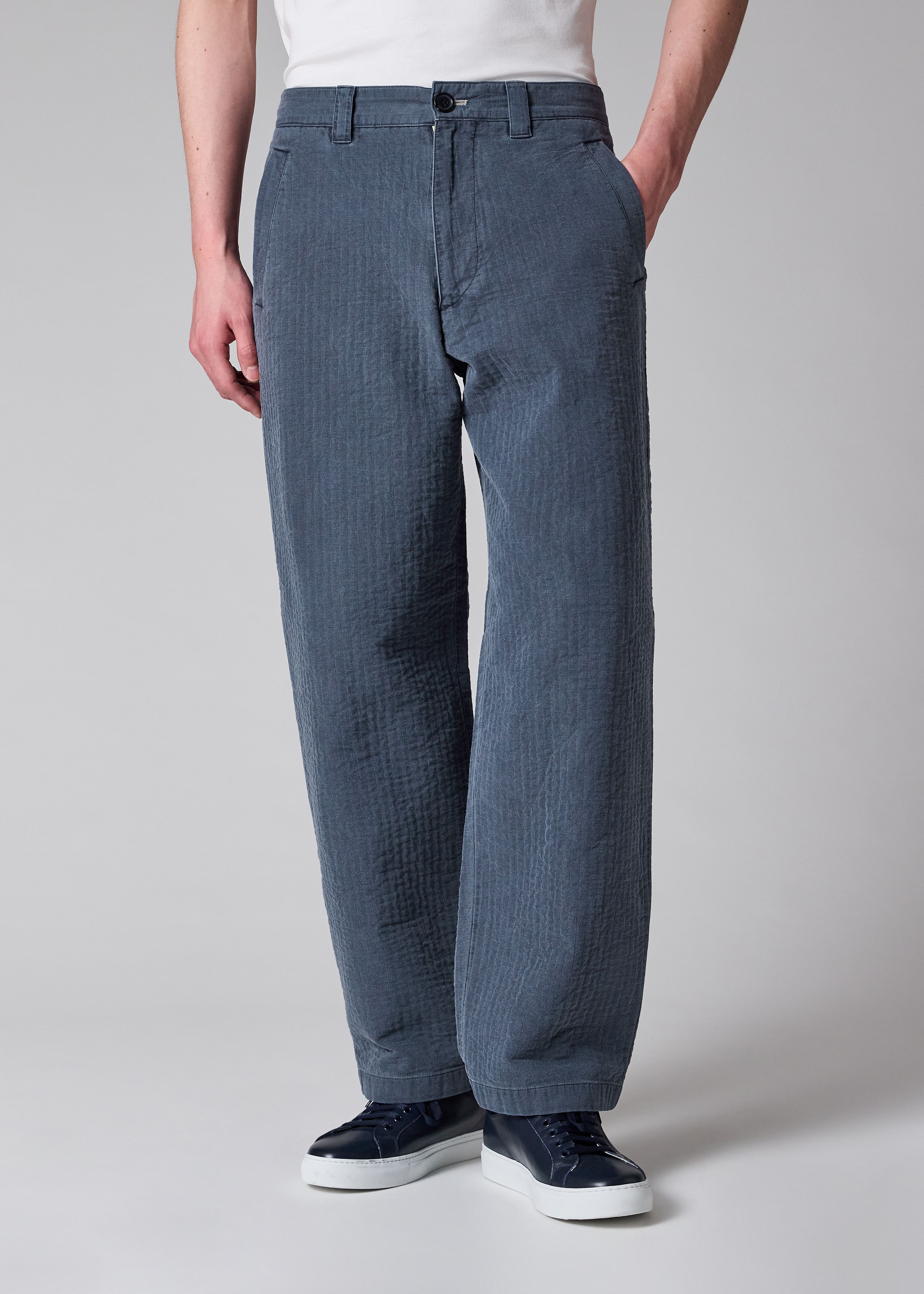 Washed Indigo Self-Quilted Cotton Trousers