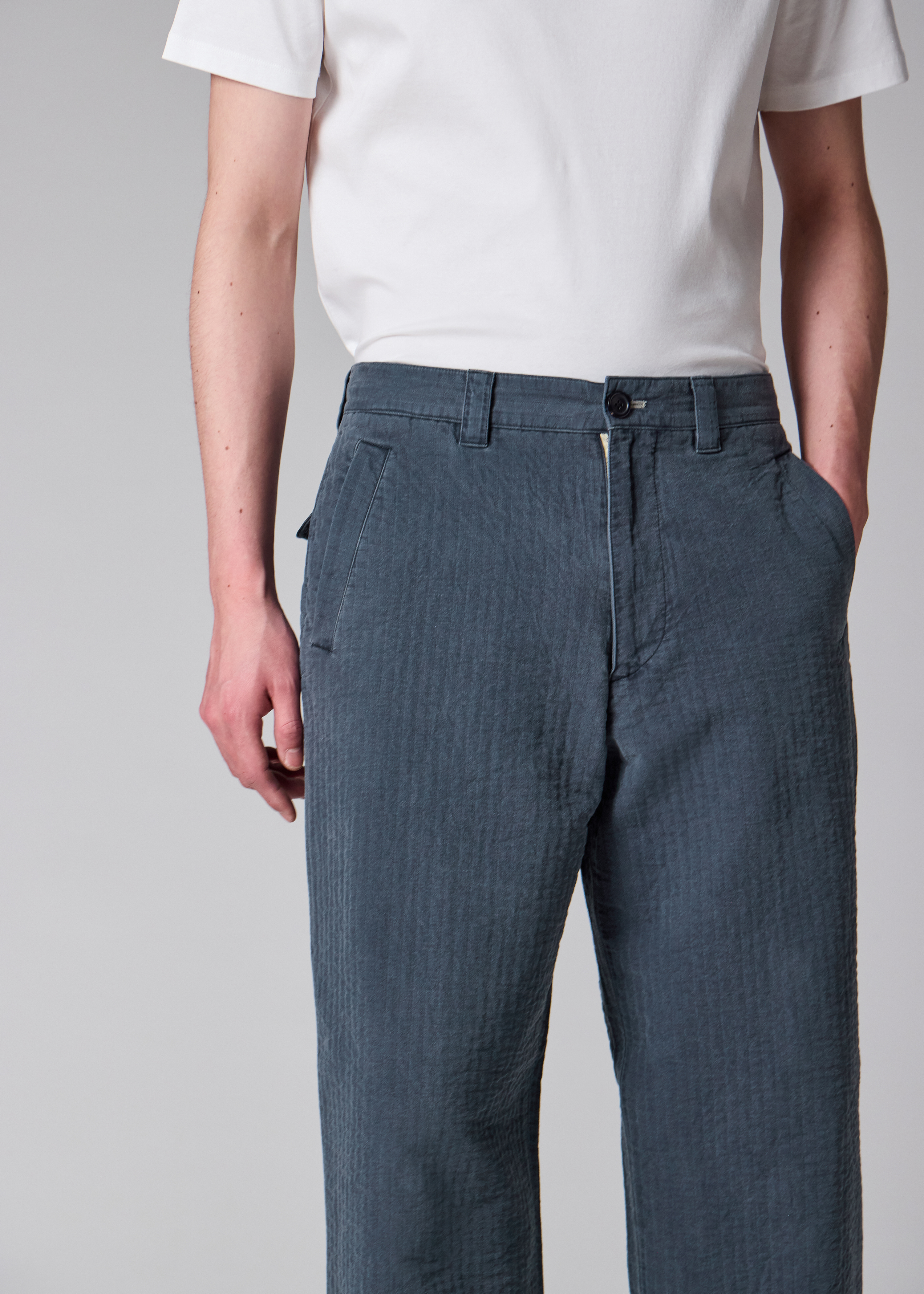 Washed Indigo Self-Quilted Cotton Trousers