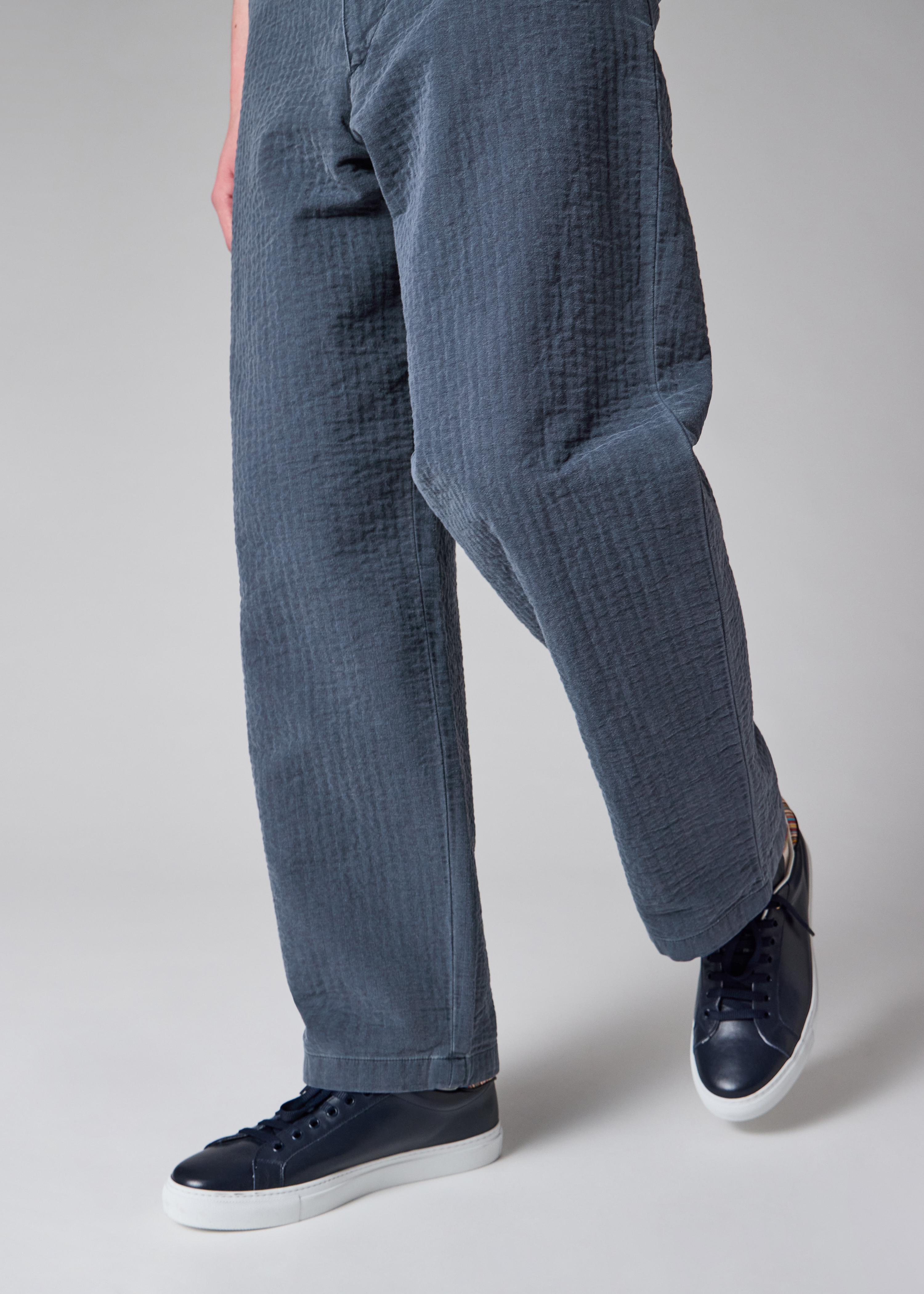 Washed Indigo Self-Quilted Cotton Trousers