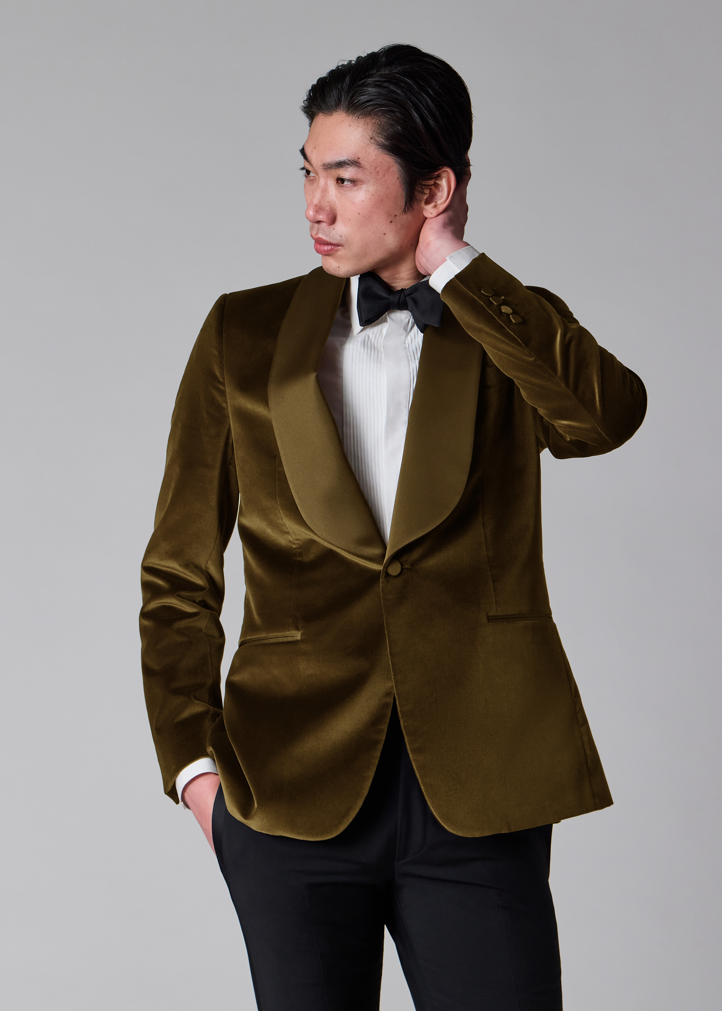 The Soho - Tailored-Fit Khaki Green Velvet Evening Blazer