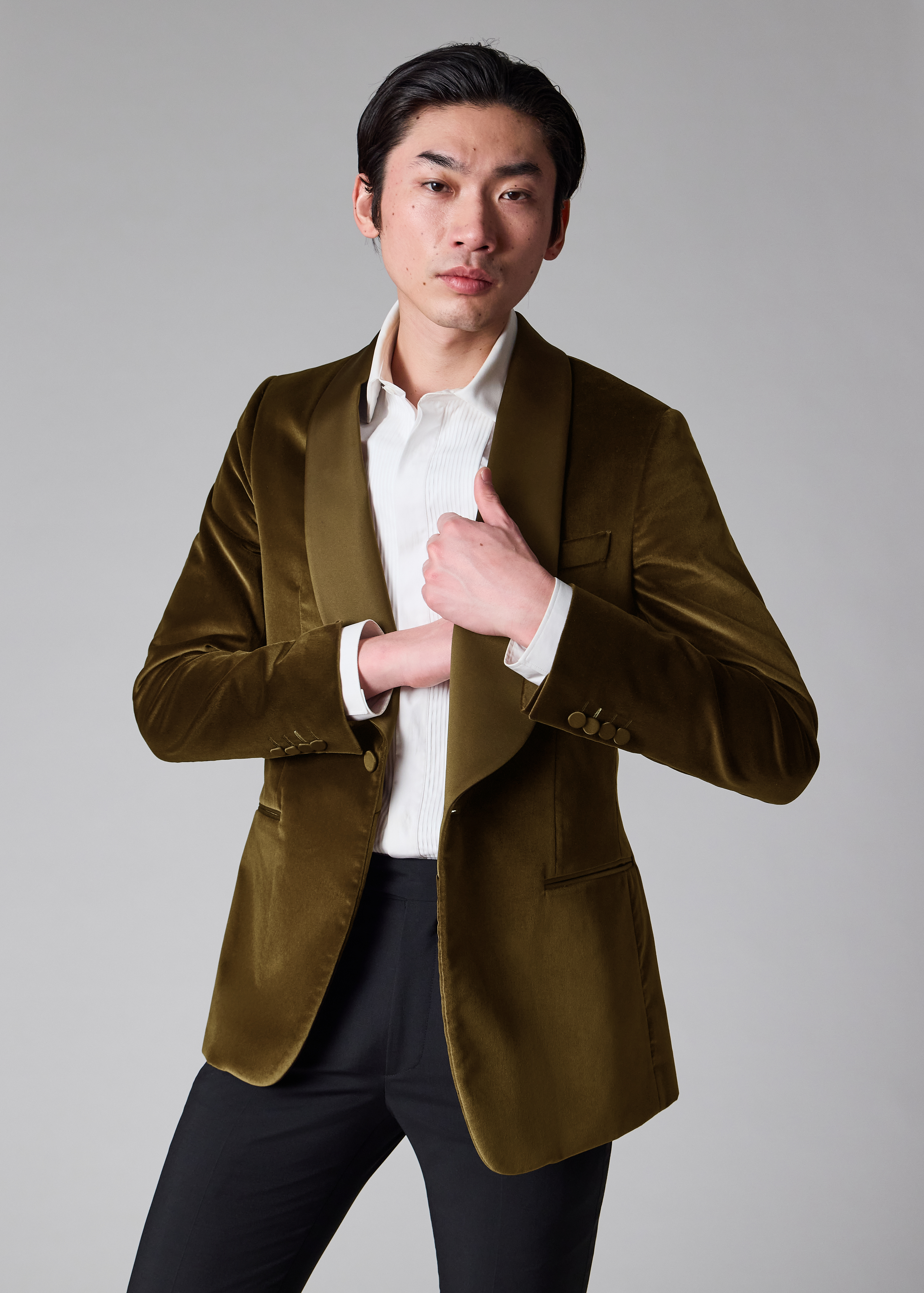 The Soho - Tailored-Fit Khaki Green Velvet Evening Blazer