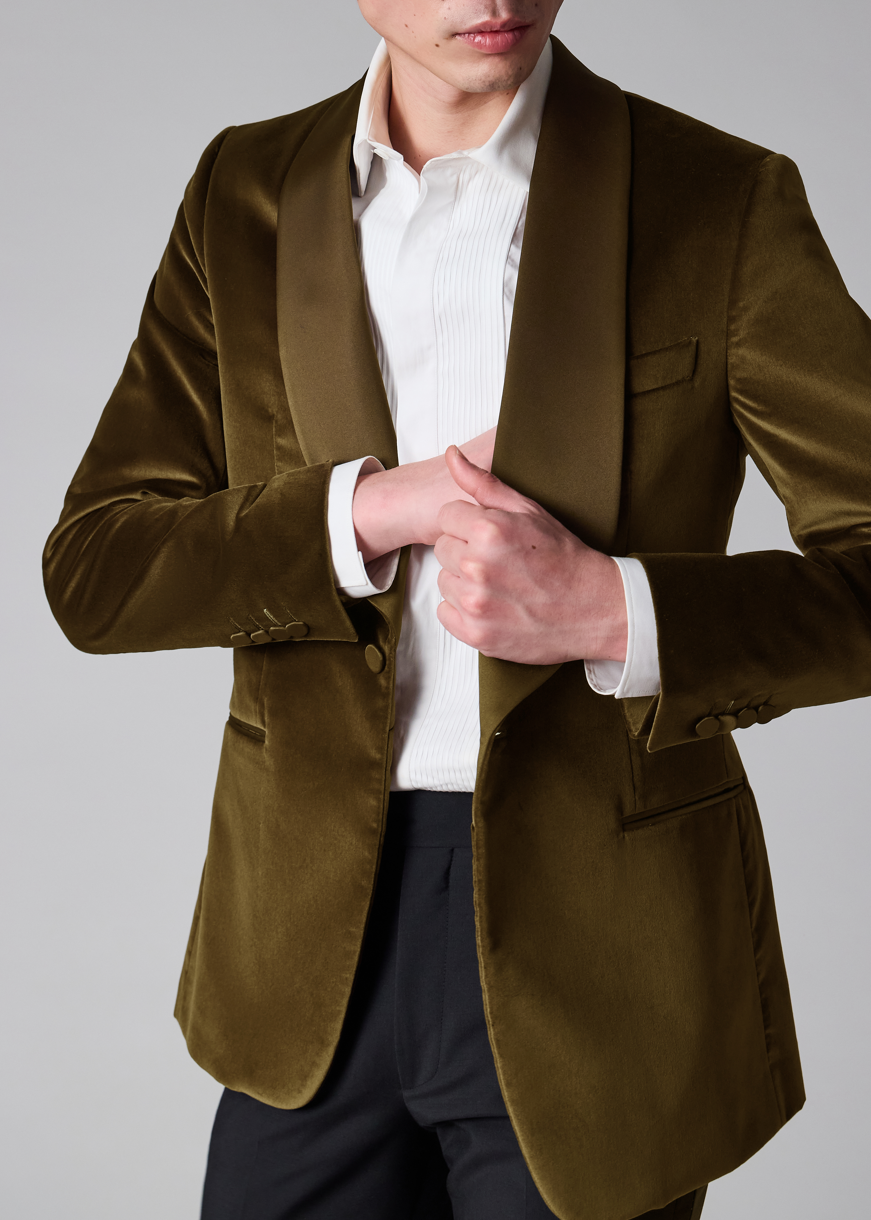 The Soho - Tailored-Fit Khaki Green Velvet Evening Blazer