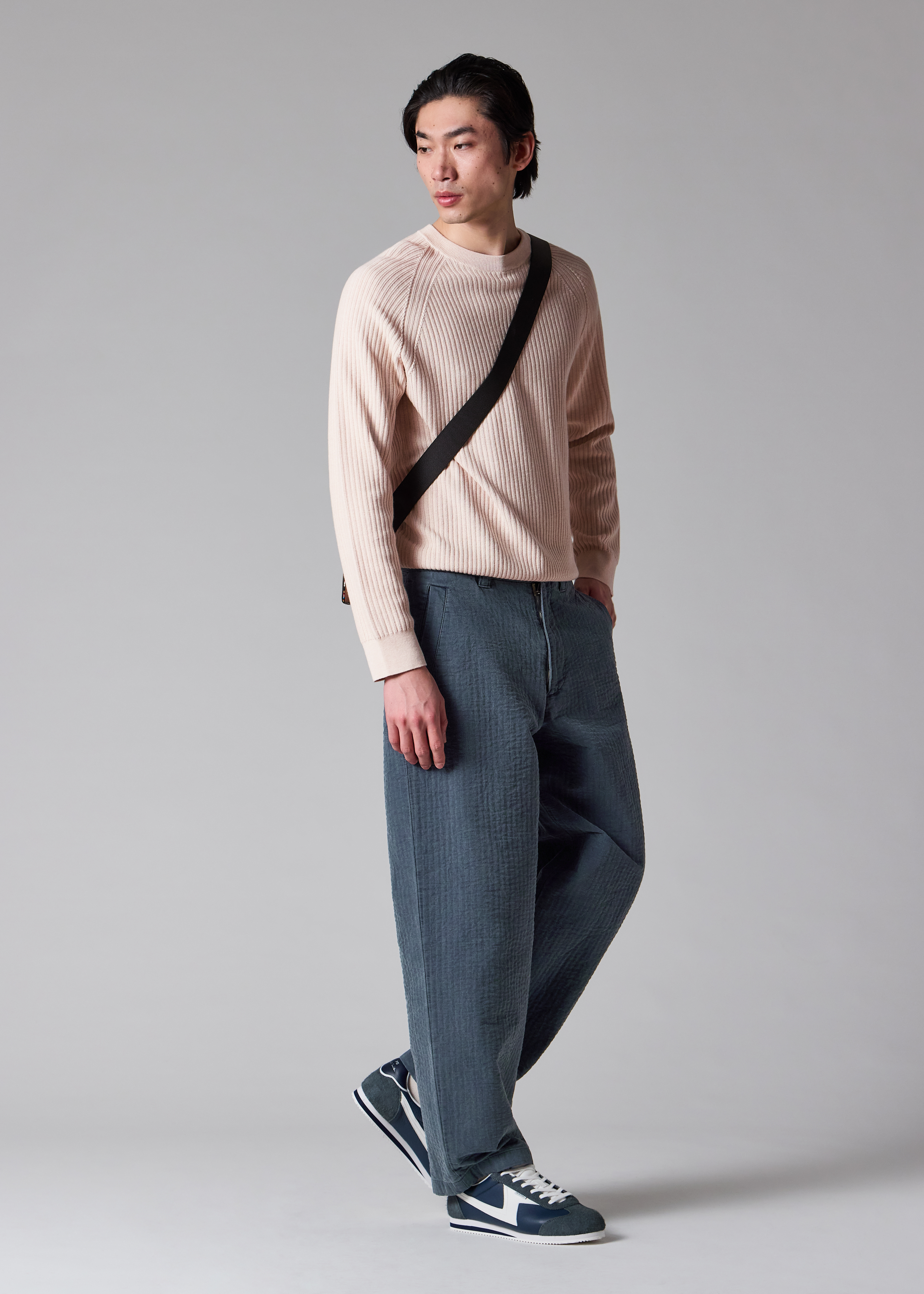 Cream Merino Wool-Cotton Blend Ribbed Sweater