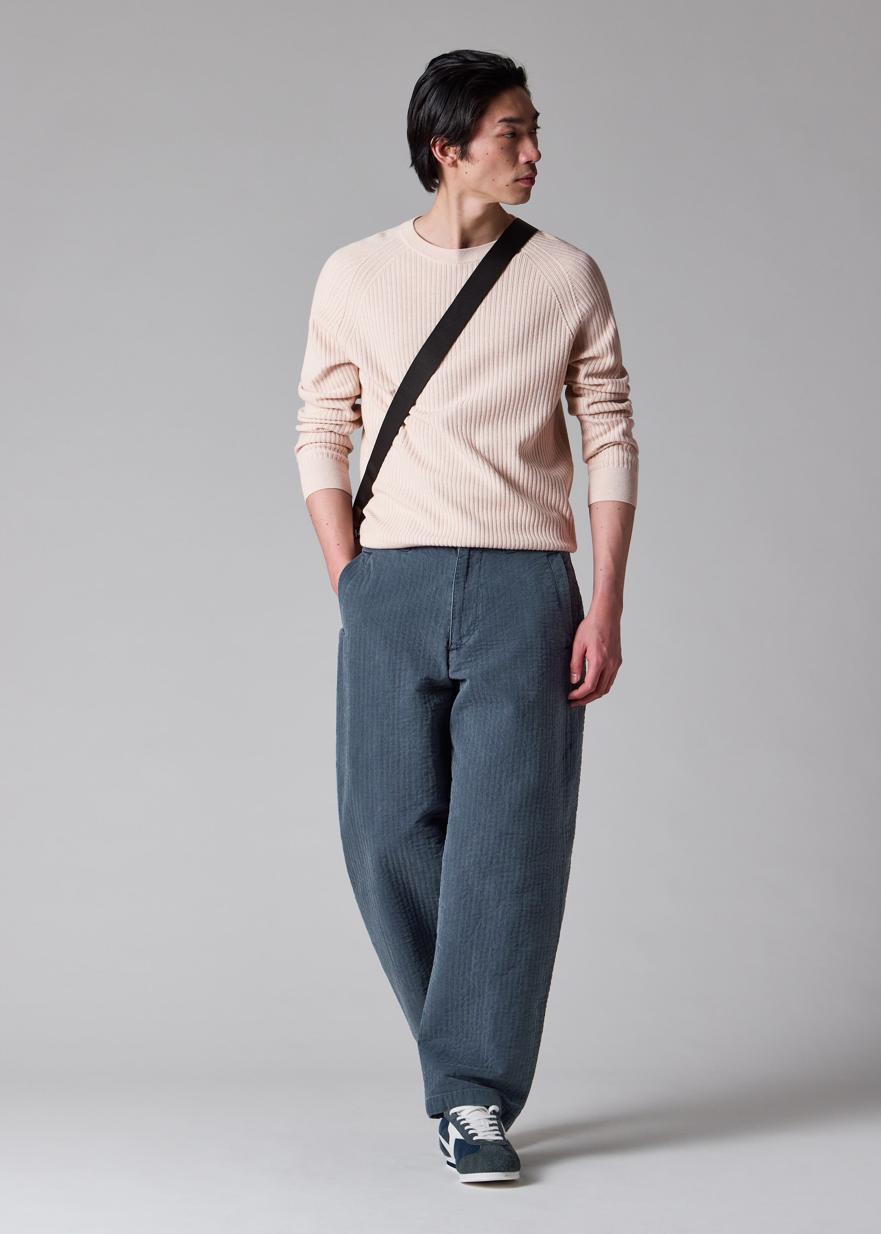 Cream Merino Wool-Cotton Blend Ribbed Sweater