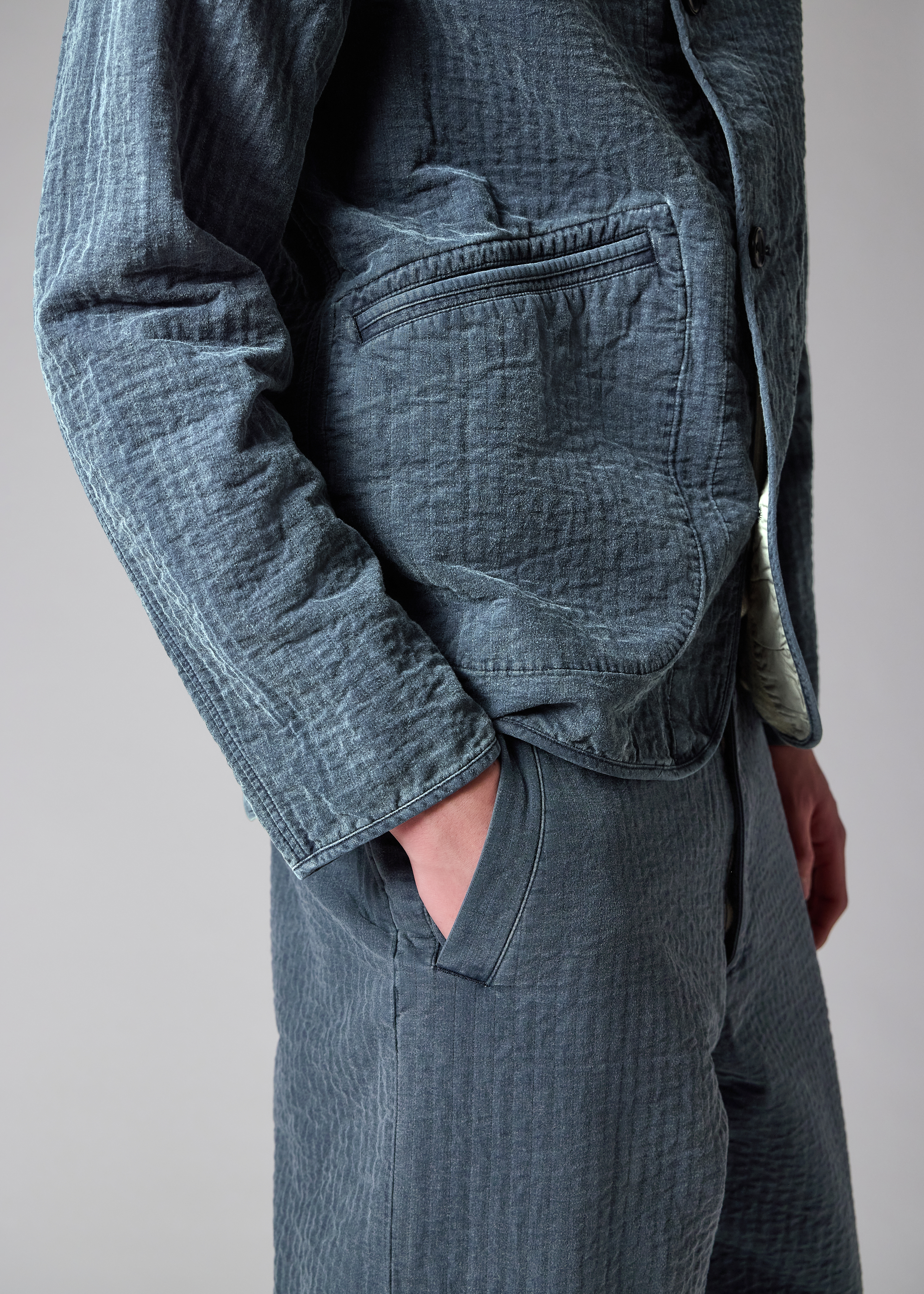 Washed Indigo Self-Quilted Cotton Jacket