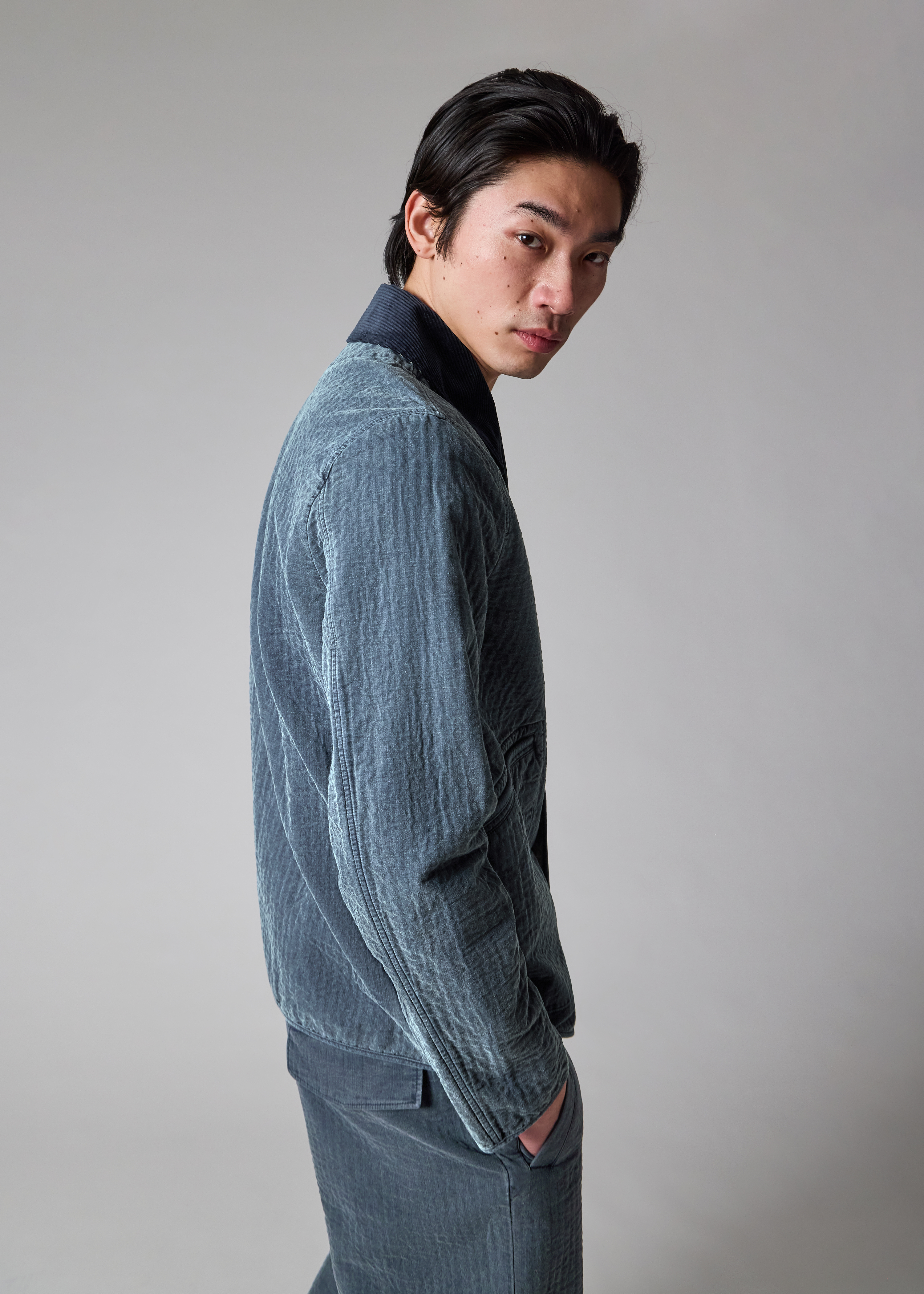 Washed Indigo Self-Quilted Cotton Jacket