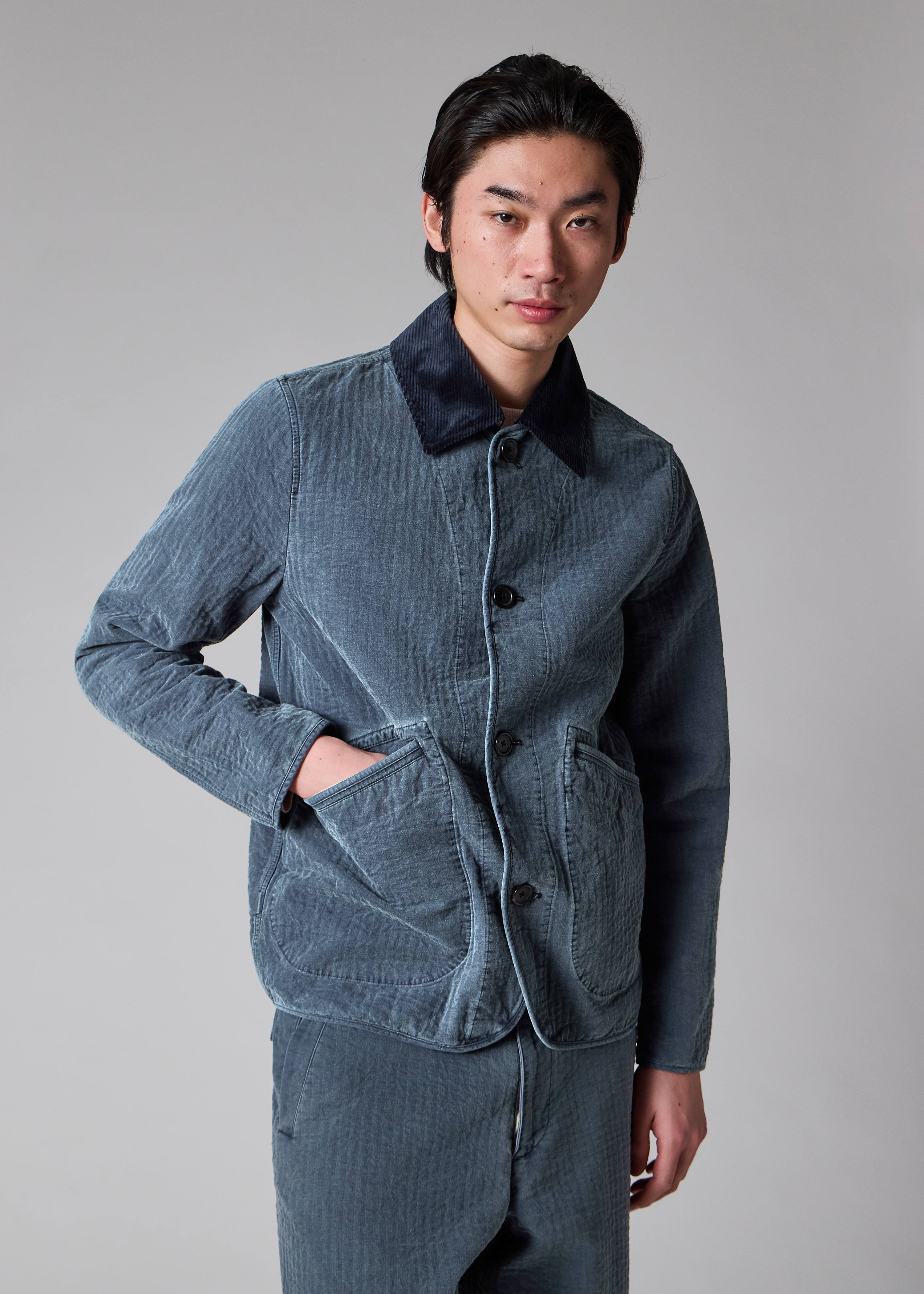 Washed Indigo Self-Quilted Cotton Jacket