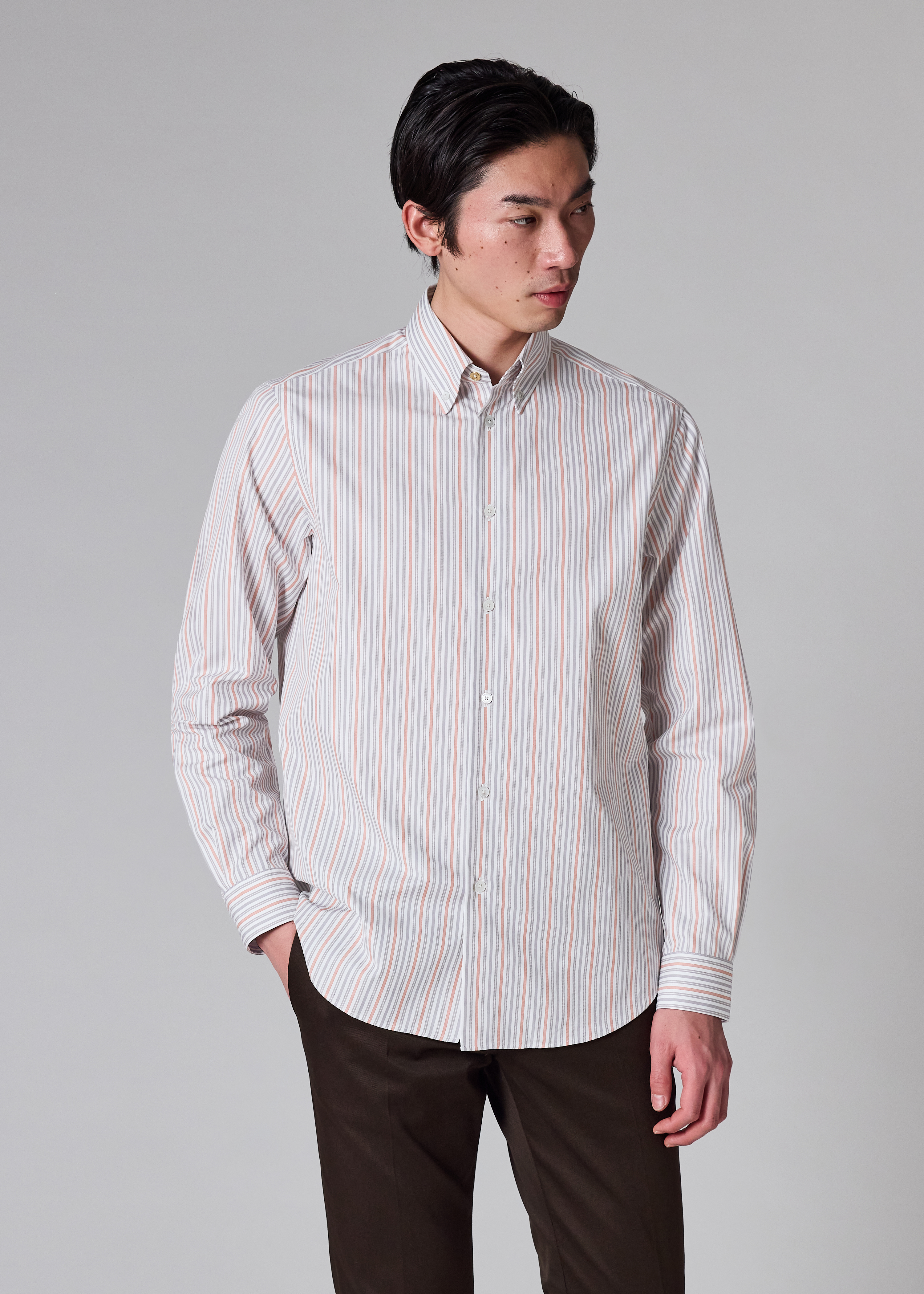 Classic-Fit Light Red Stripe Cotton Button-Down Shirt