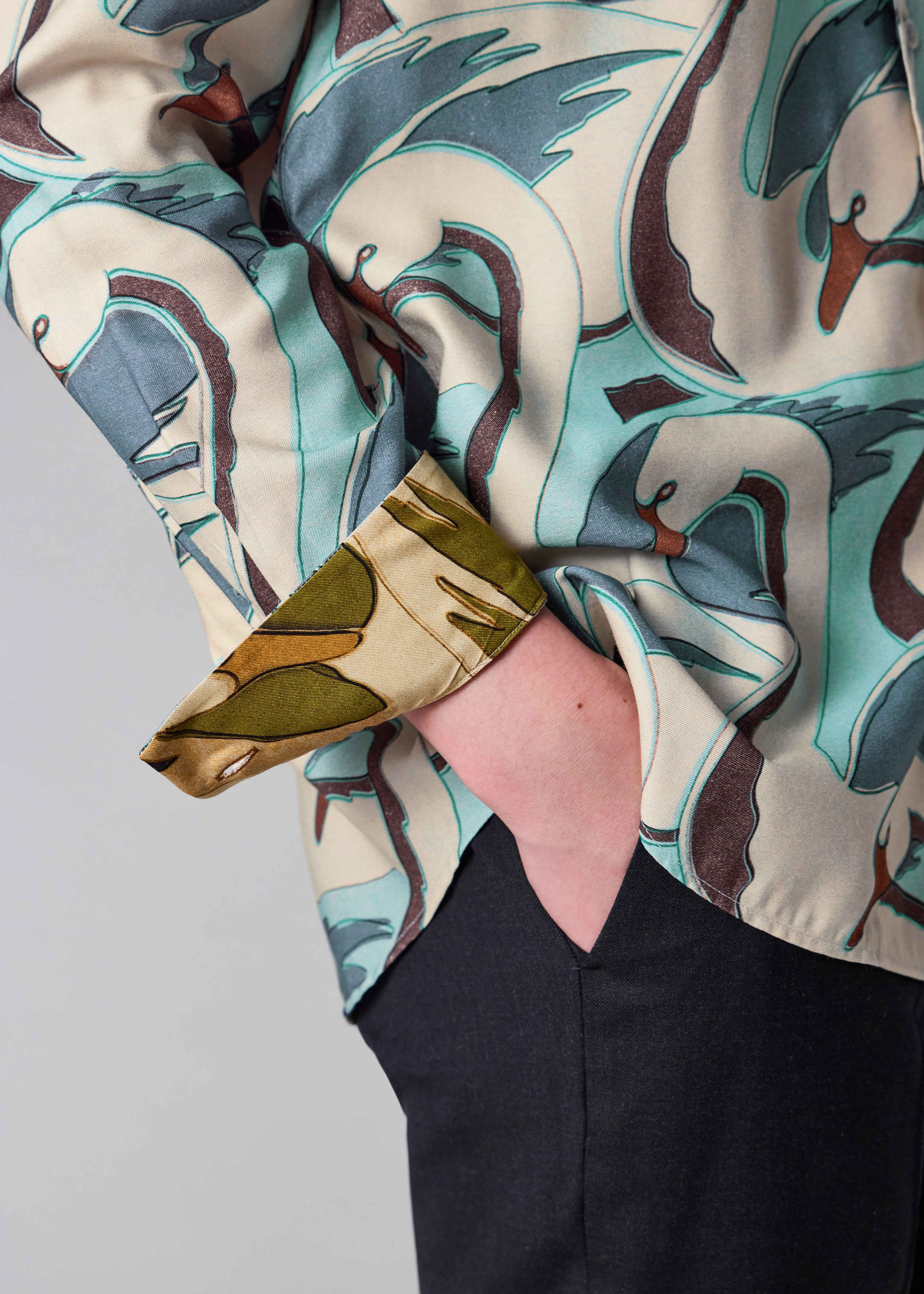 Blue 'Swan' Print Viscose-Blend Shirt