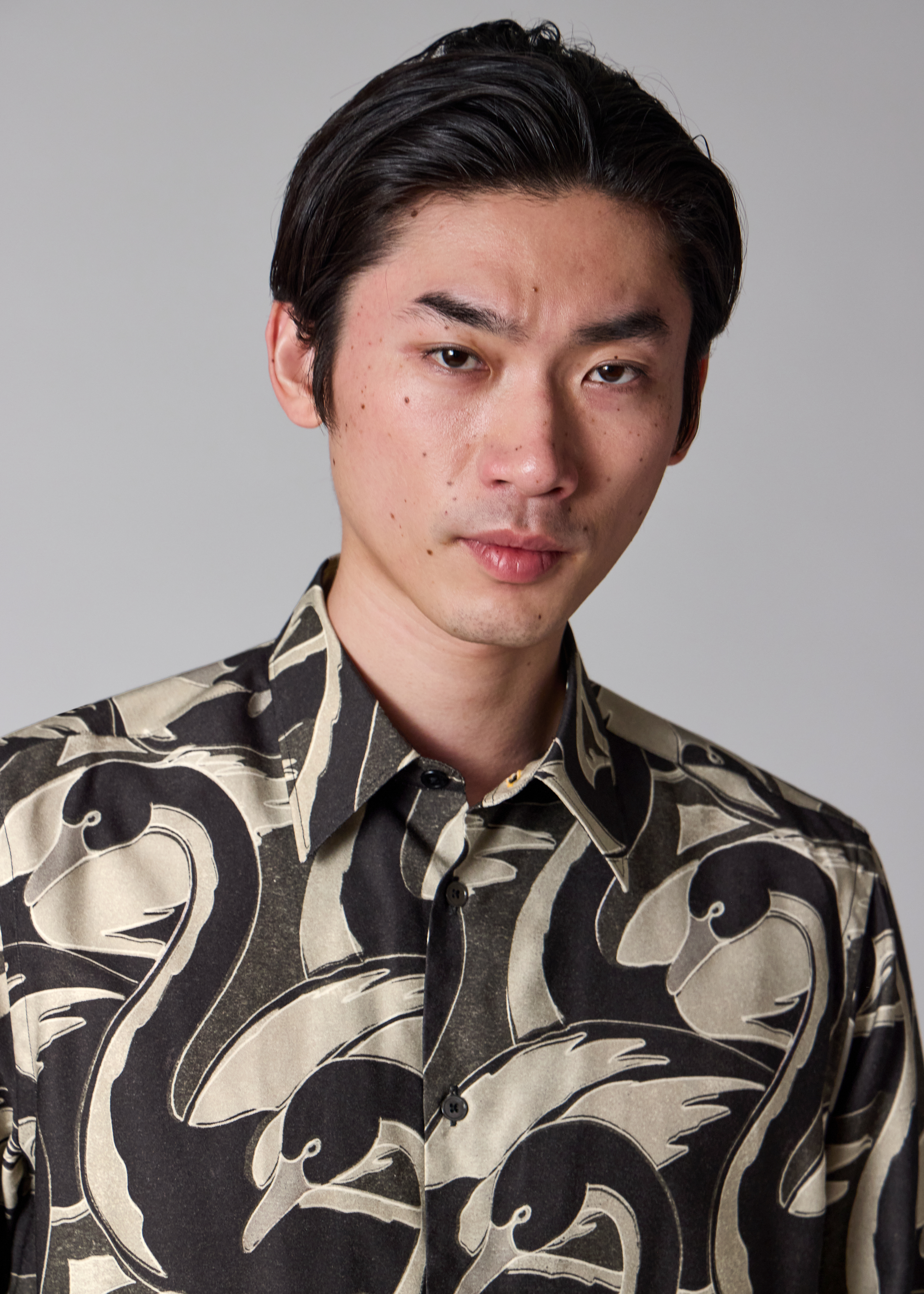 Black 'Swan' Print Viscose-Blend Shirt