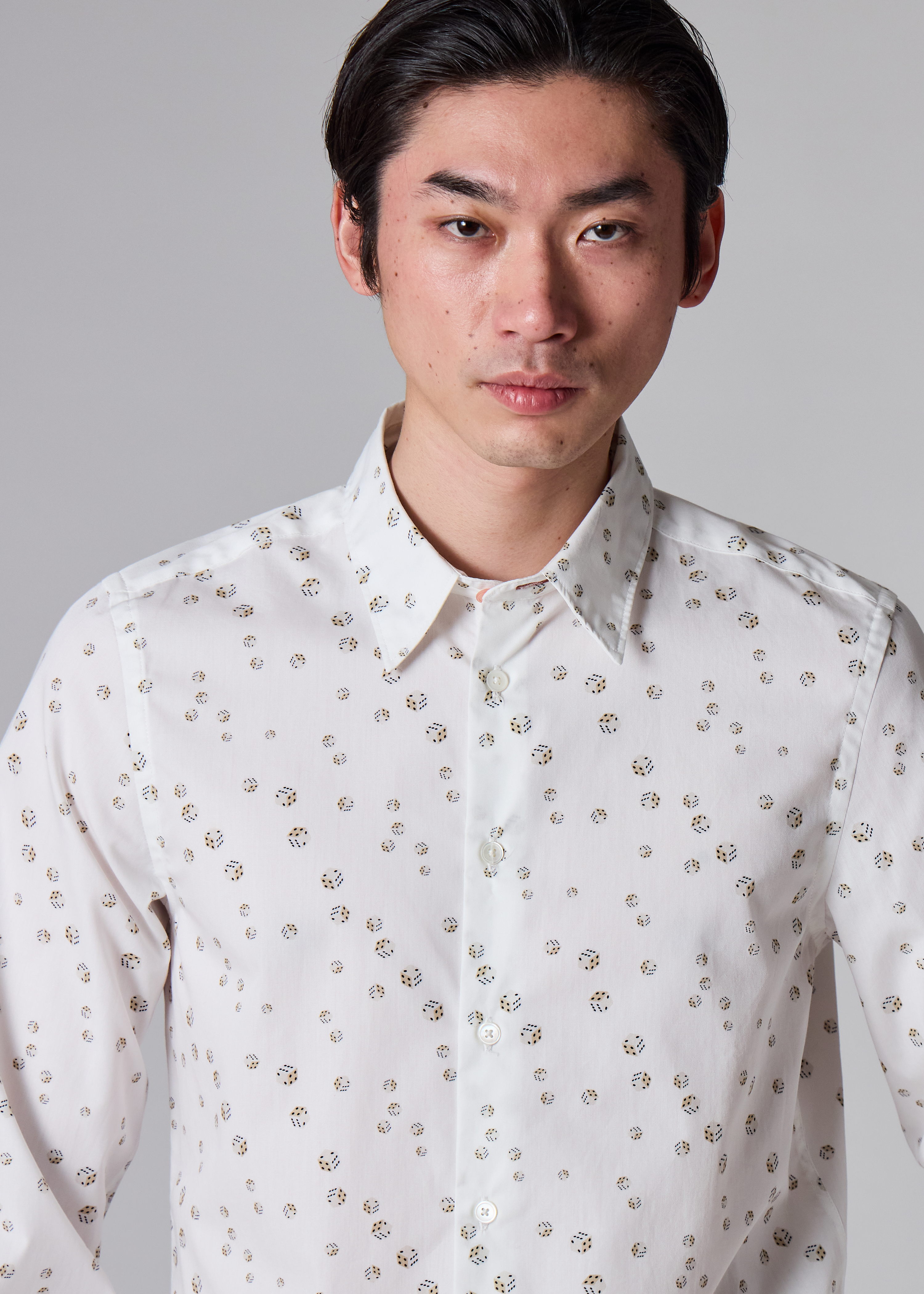 Tailored-Fit White 'Dice' Print Shirt