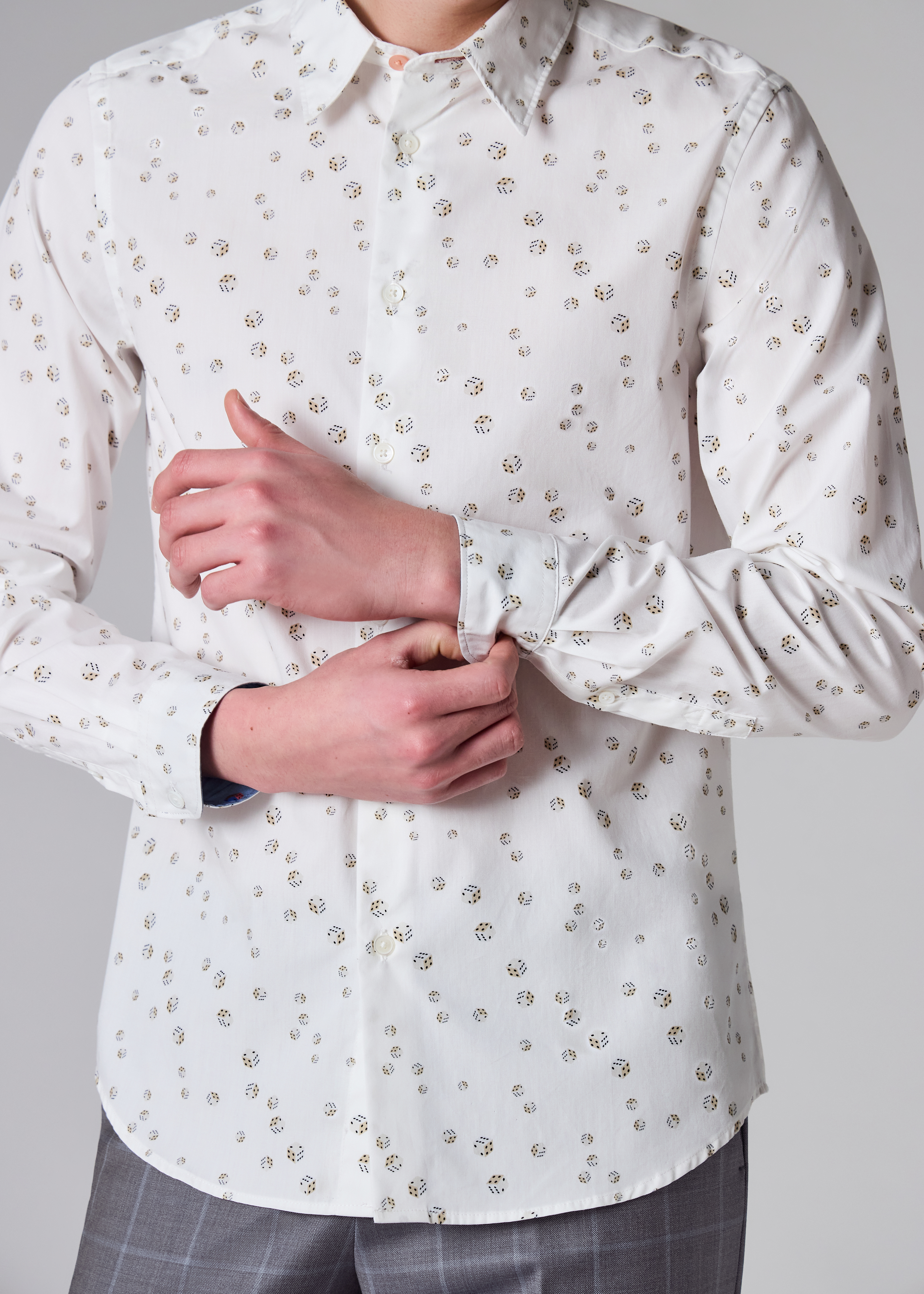 Tailored-Fit White 'Dice' Print Shirt