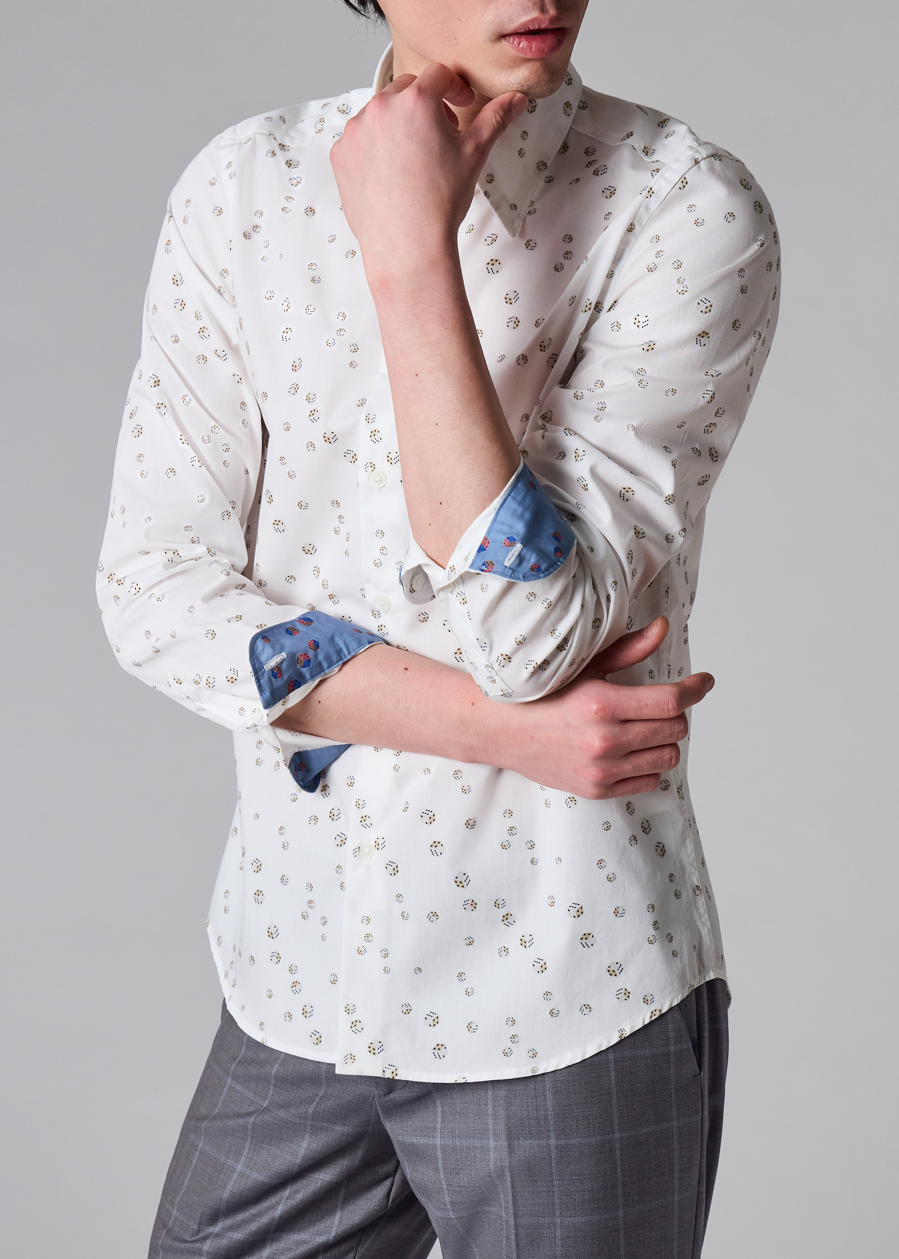 Tailored-Fit White 'Dice' Print Shirt