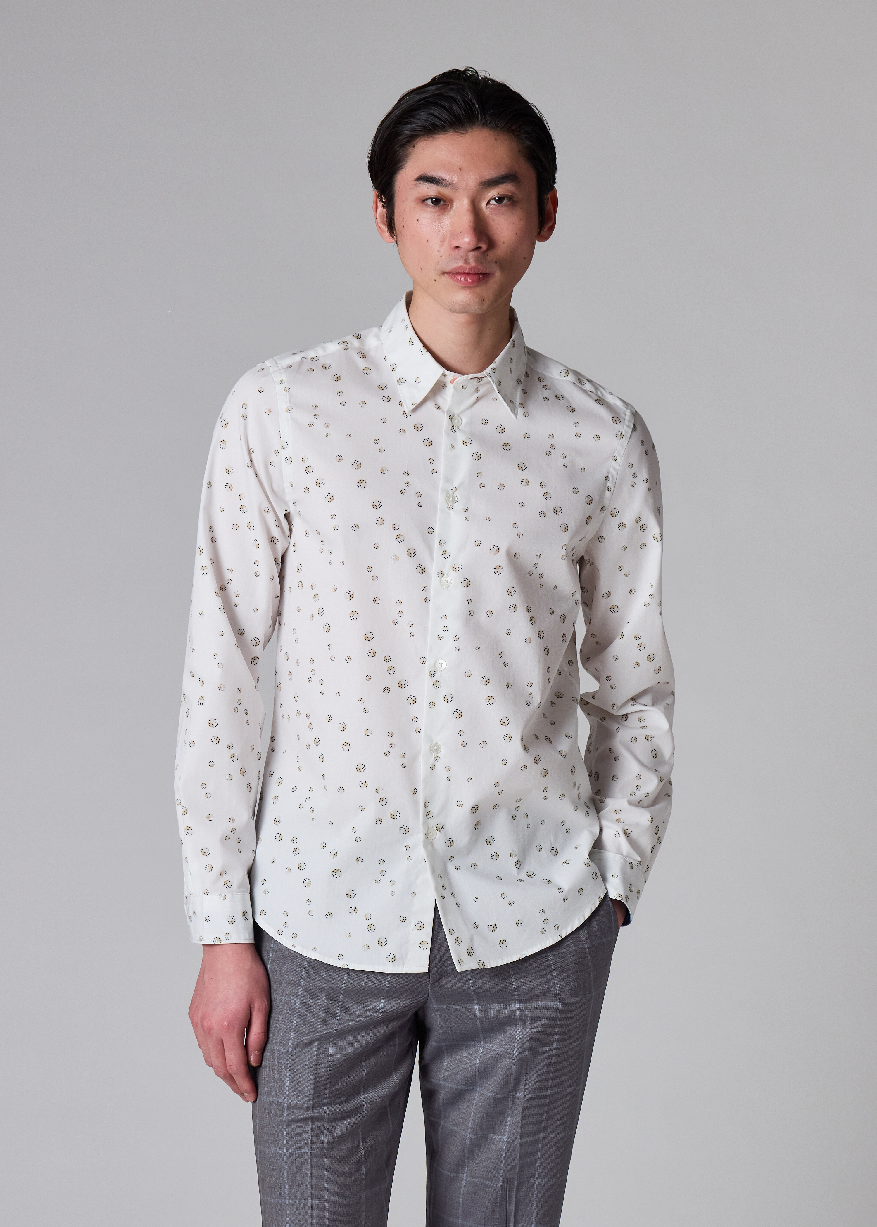 Tailored-Fit White 'Dice' Print Shirt