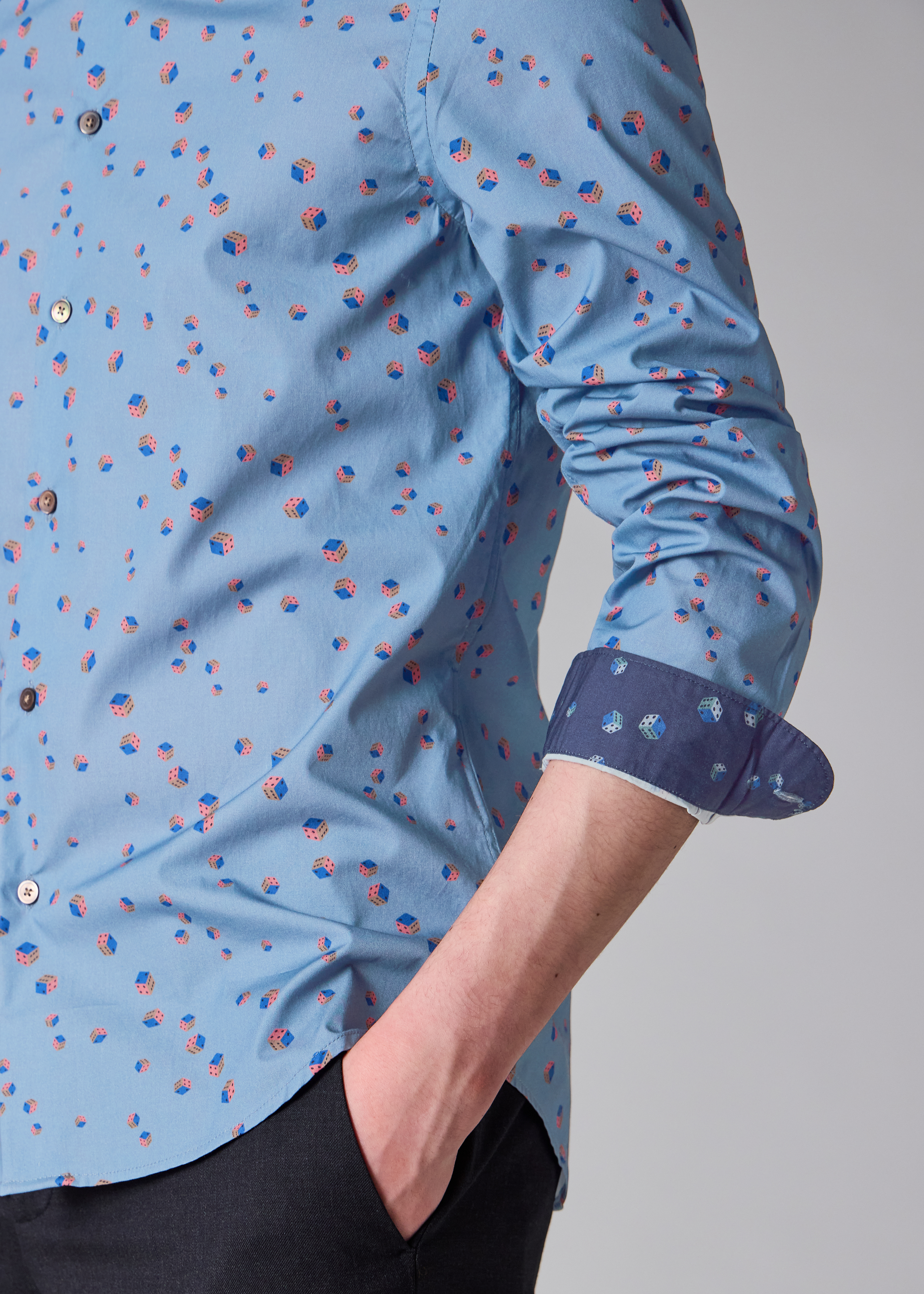 Tailored-Fit Light Blue 'Dice' Print Shirt