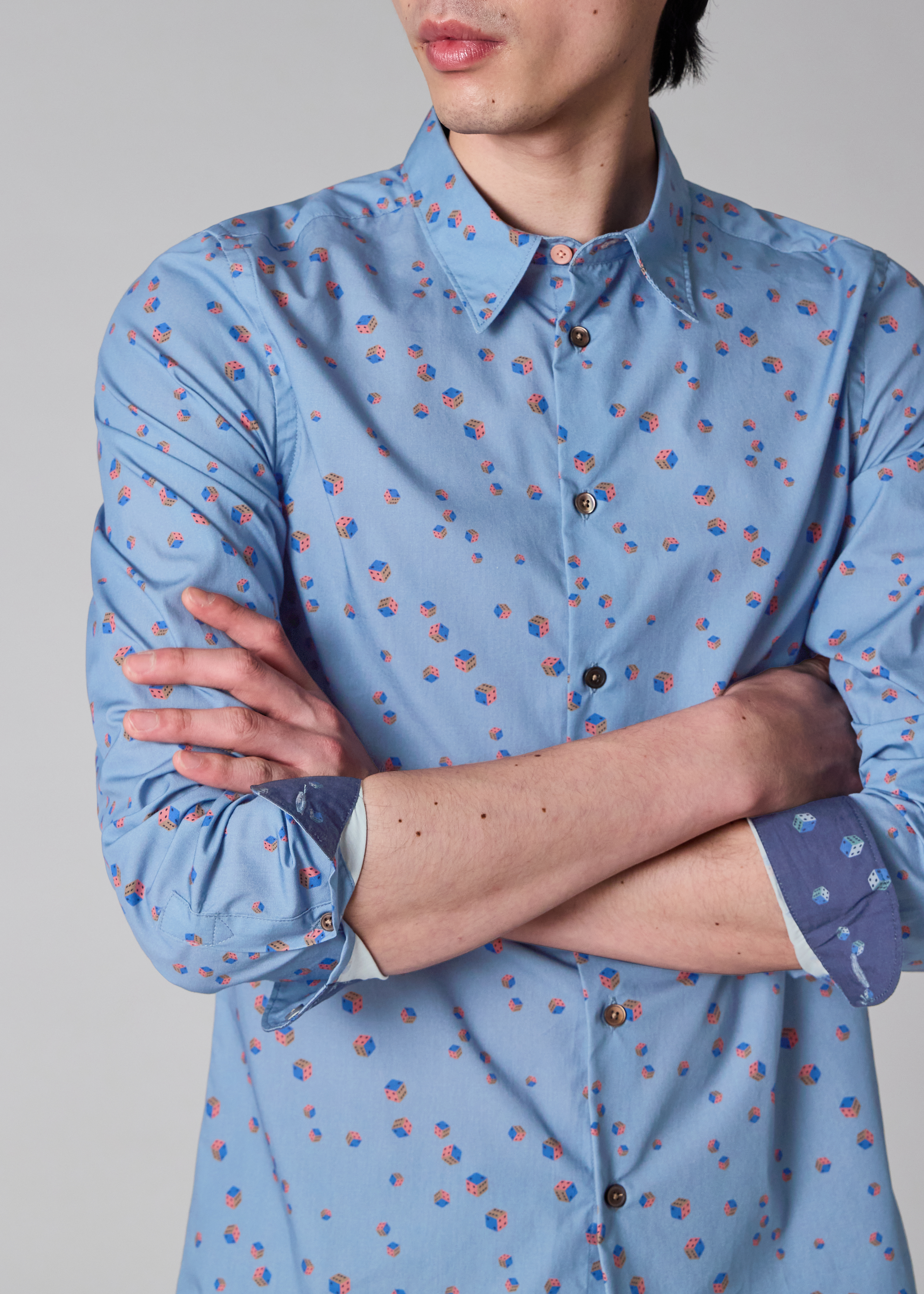 Tailored-Fit Light Blue 'Dice' Print Shirt