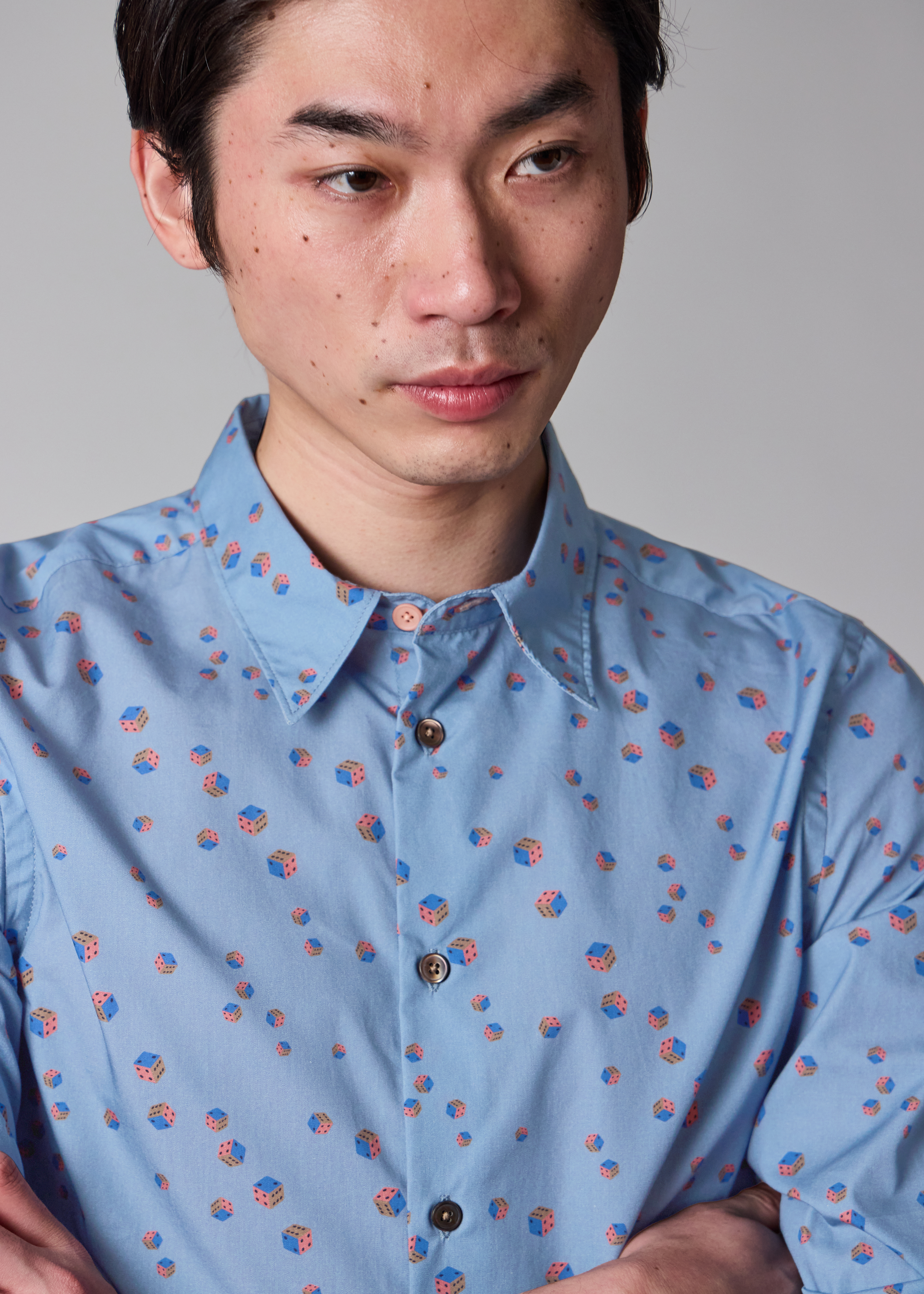 Tailored-Fit Light Blue 'Dice' Print Shirt