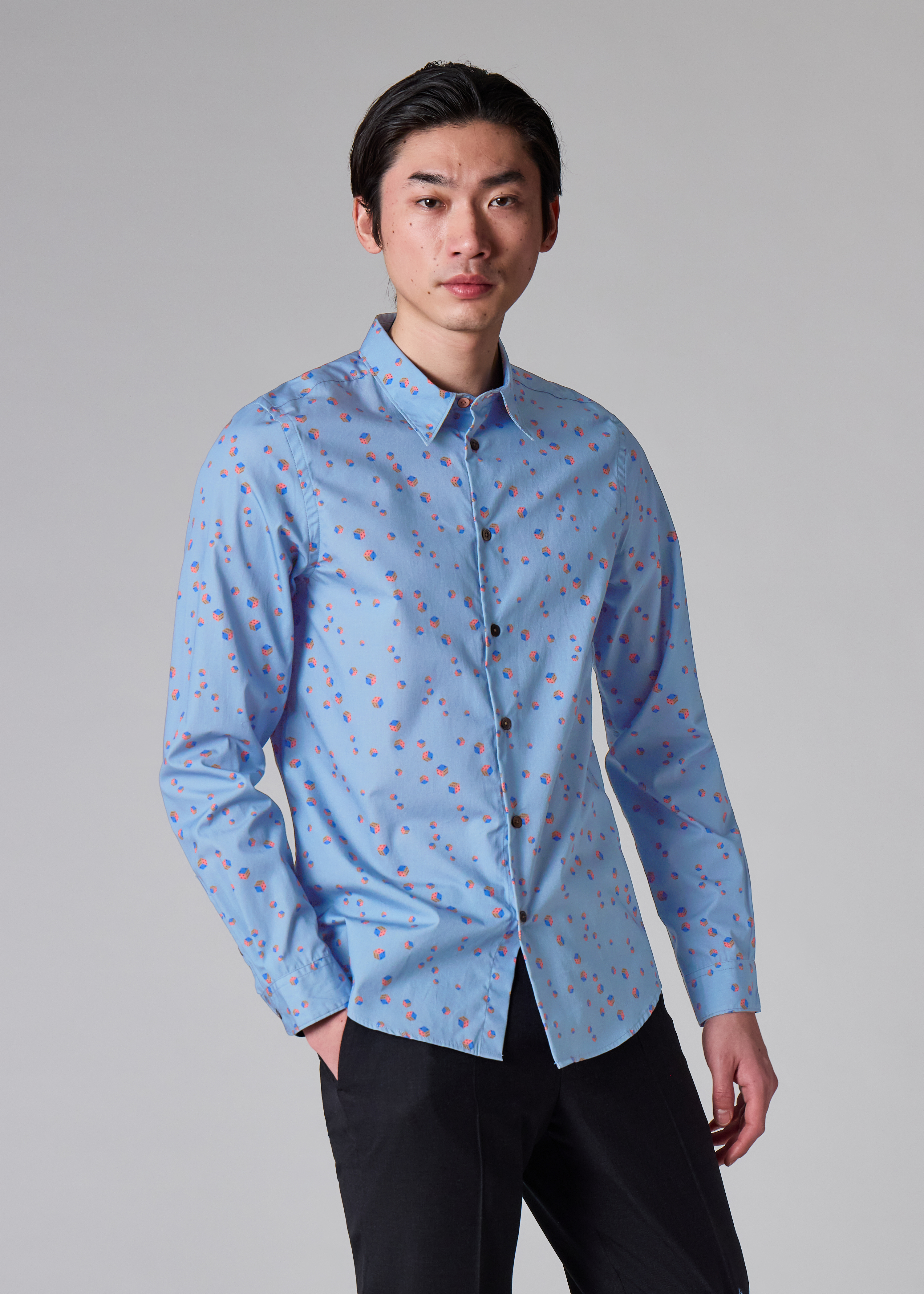 Tailored-Fit Light Blue 'Dice' Print Shirt