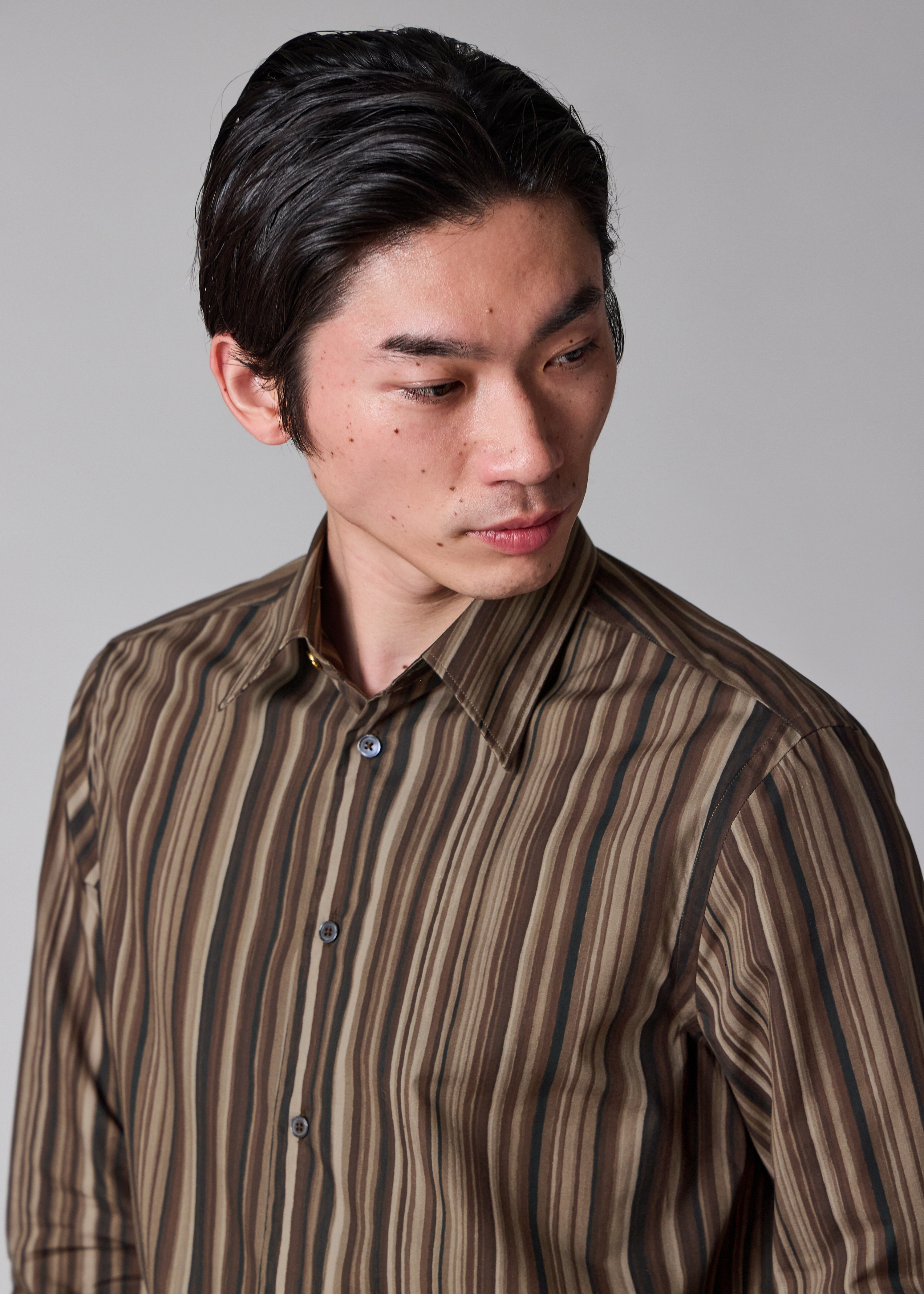Brown 'Painted Signature Stripe' Print Cotton Shirt