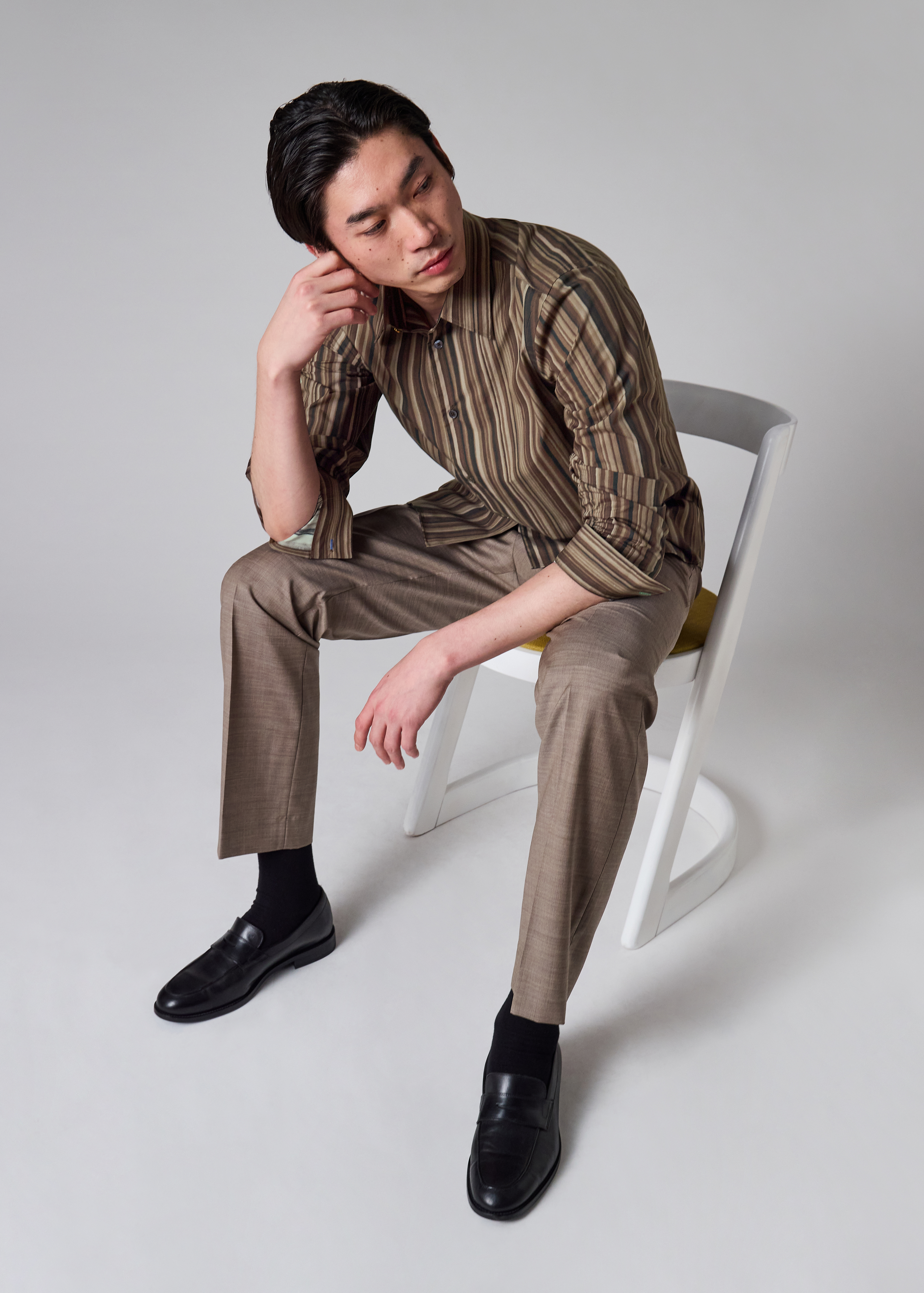 Brown 'Painted Signature Stripe' Print Cotton Shirt
