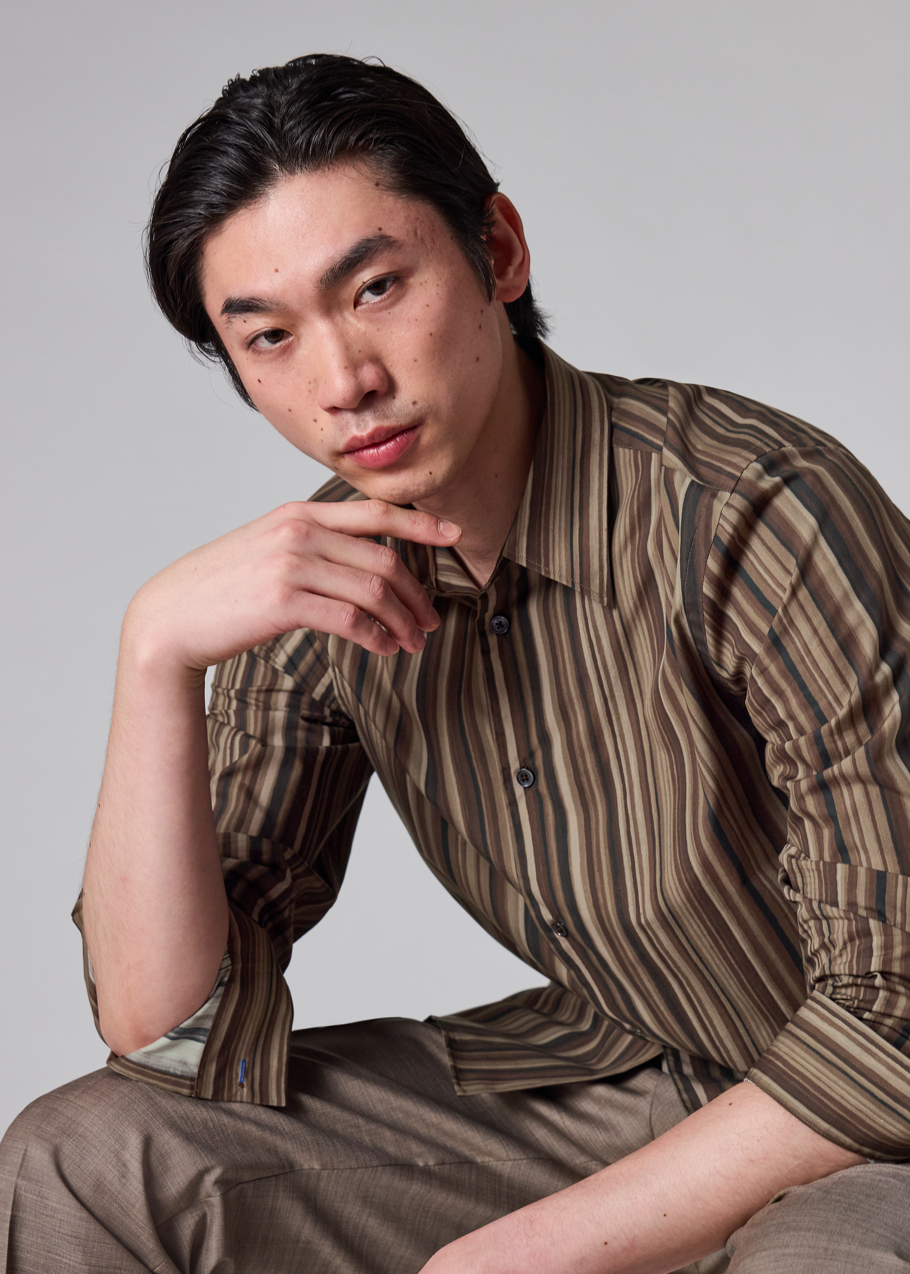 Brown 'Painted Signature Stripe' Print Cotton Shirt
