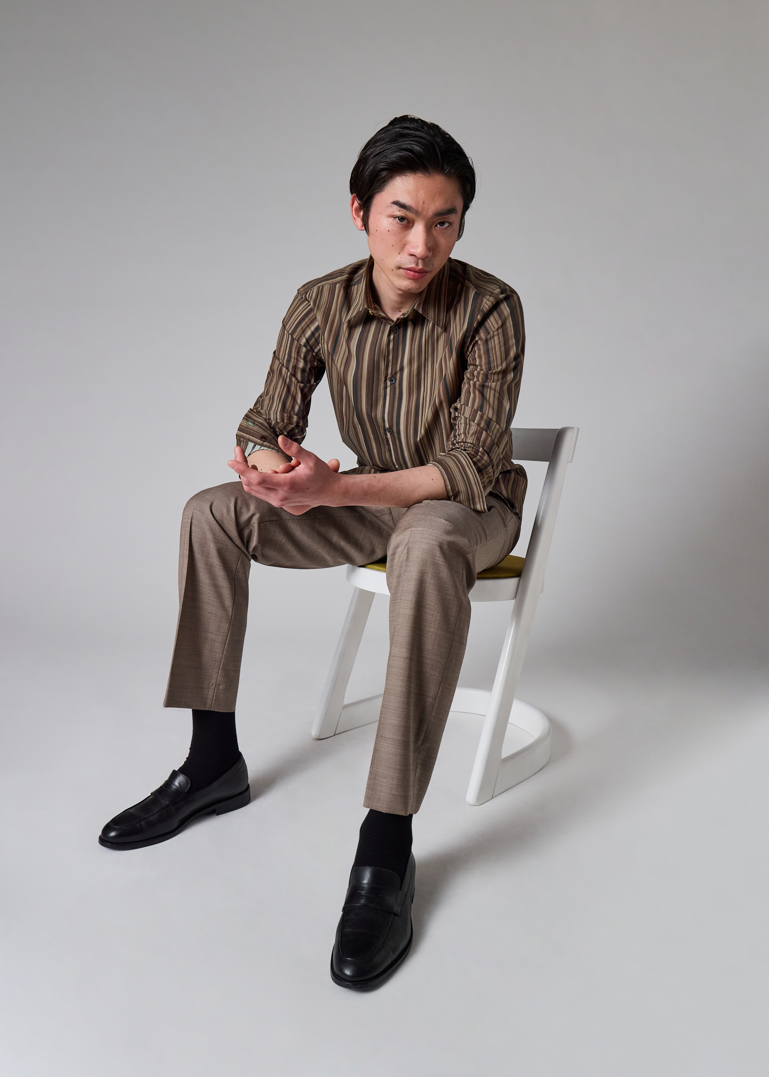 Brown 'Painted Signature Stripe' Print Cotton Shirt