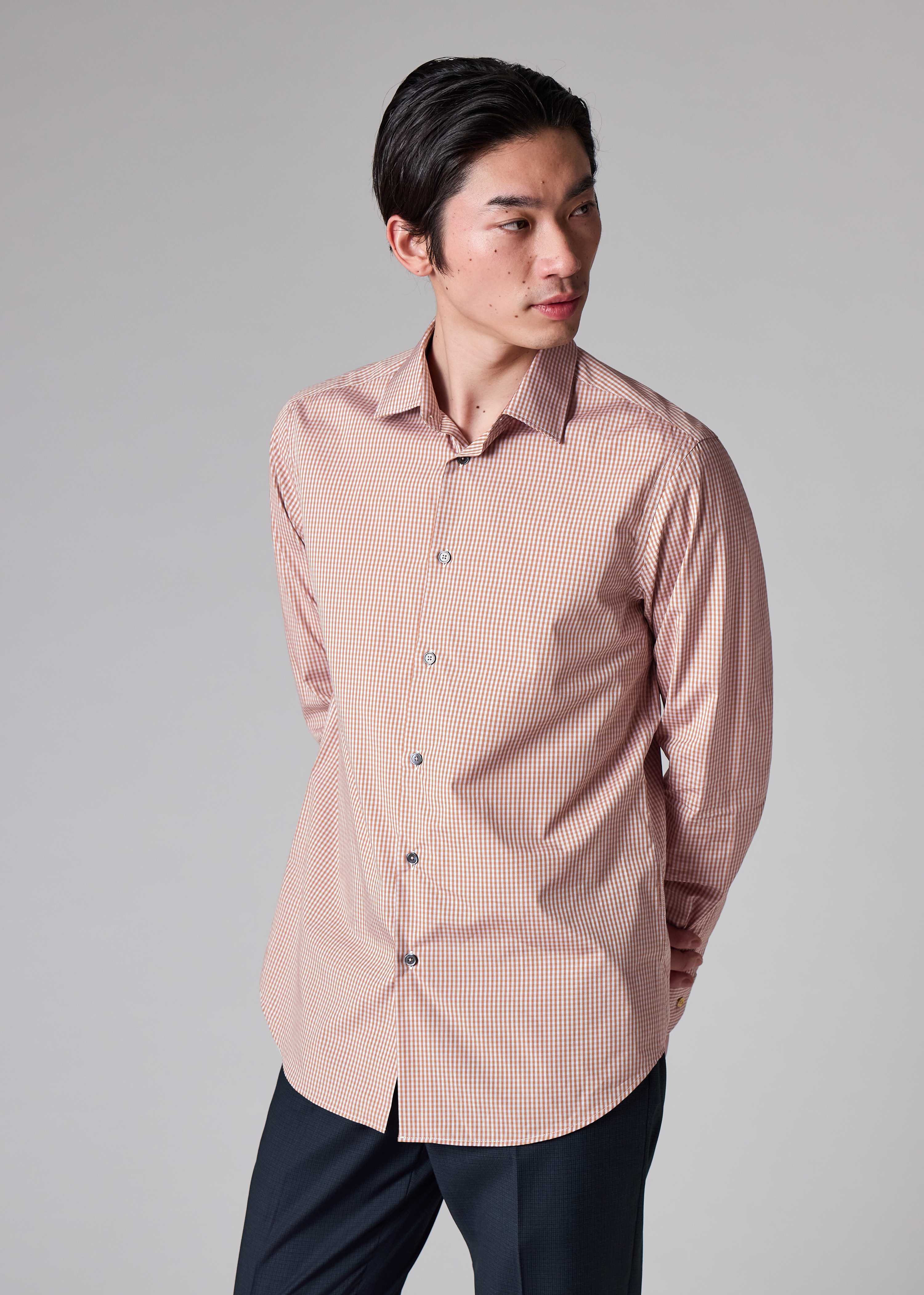 Tailored-Fit Rust Gingham Shirt