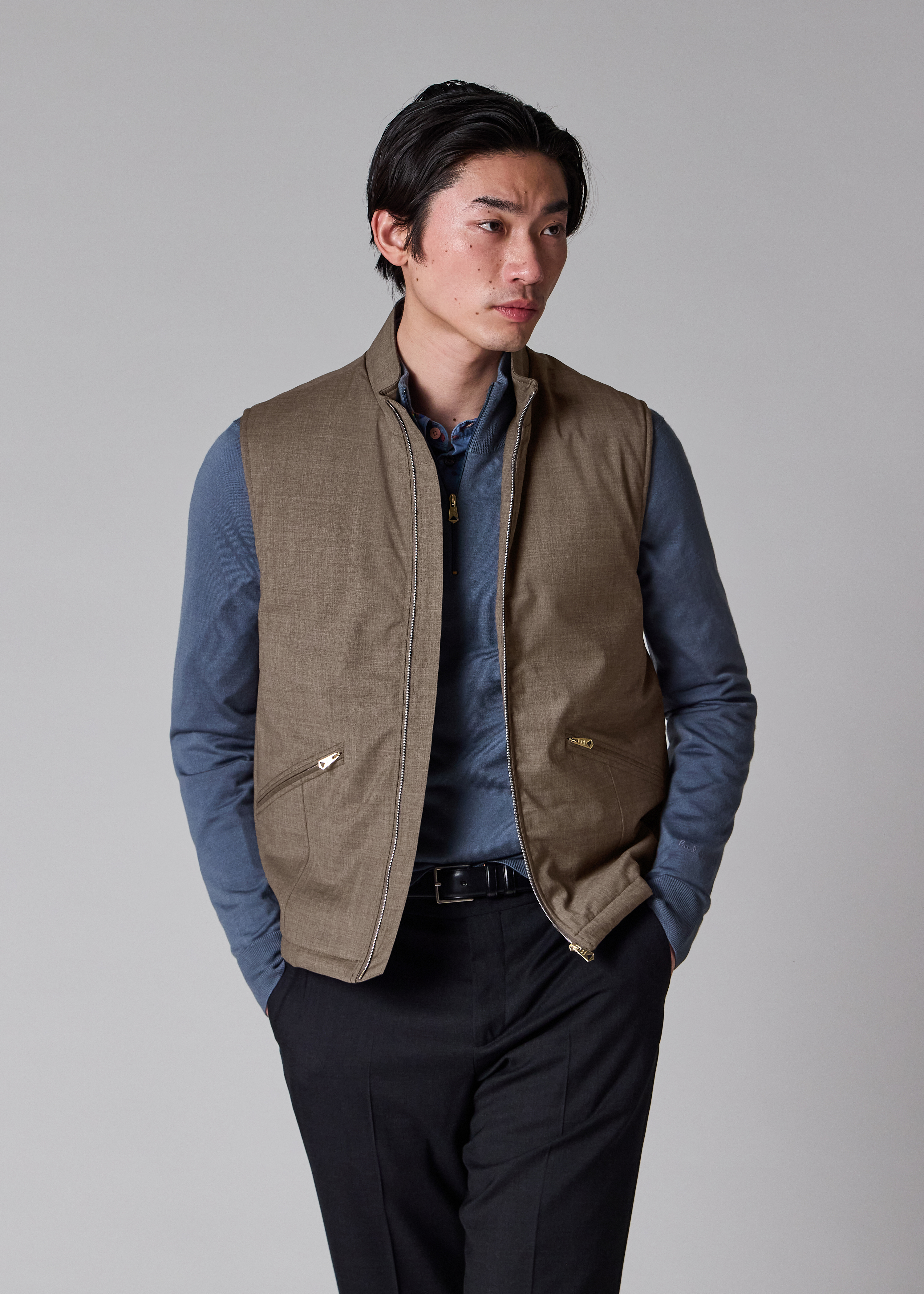 Brown Melange 'Storm System' Wool Gilet