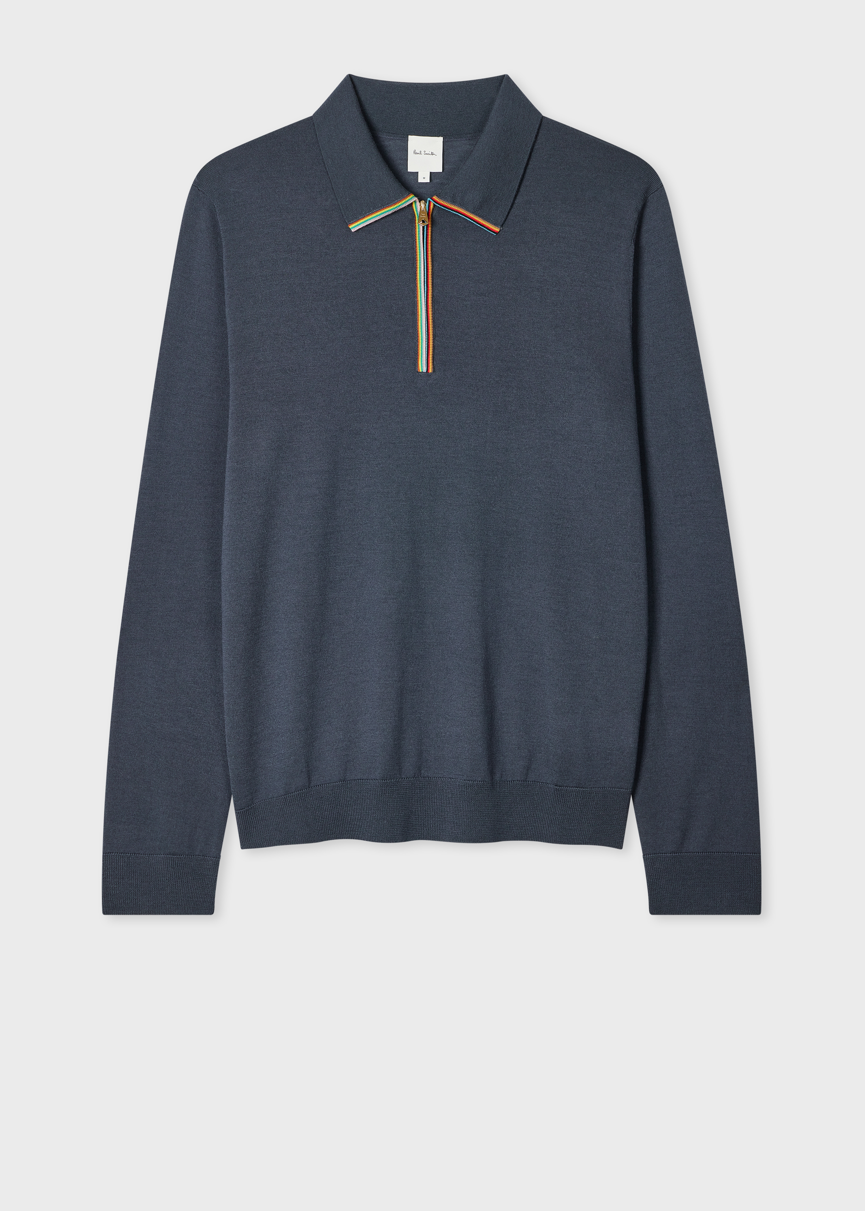 Grey 'Signature Stripe' Zip Trim Merino Wool Polo Shirt