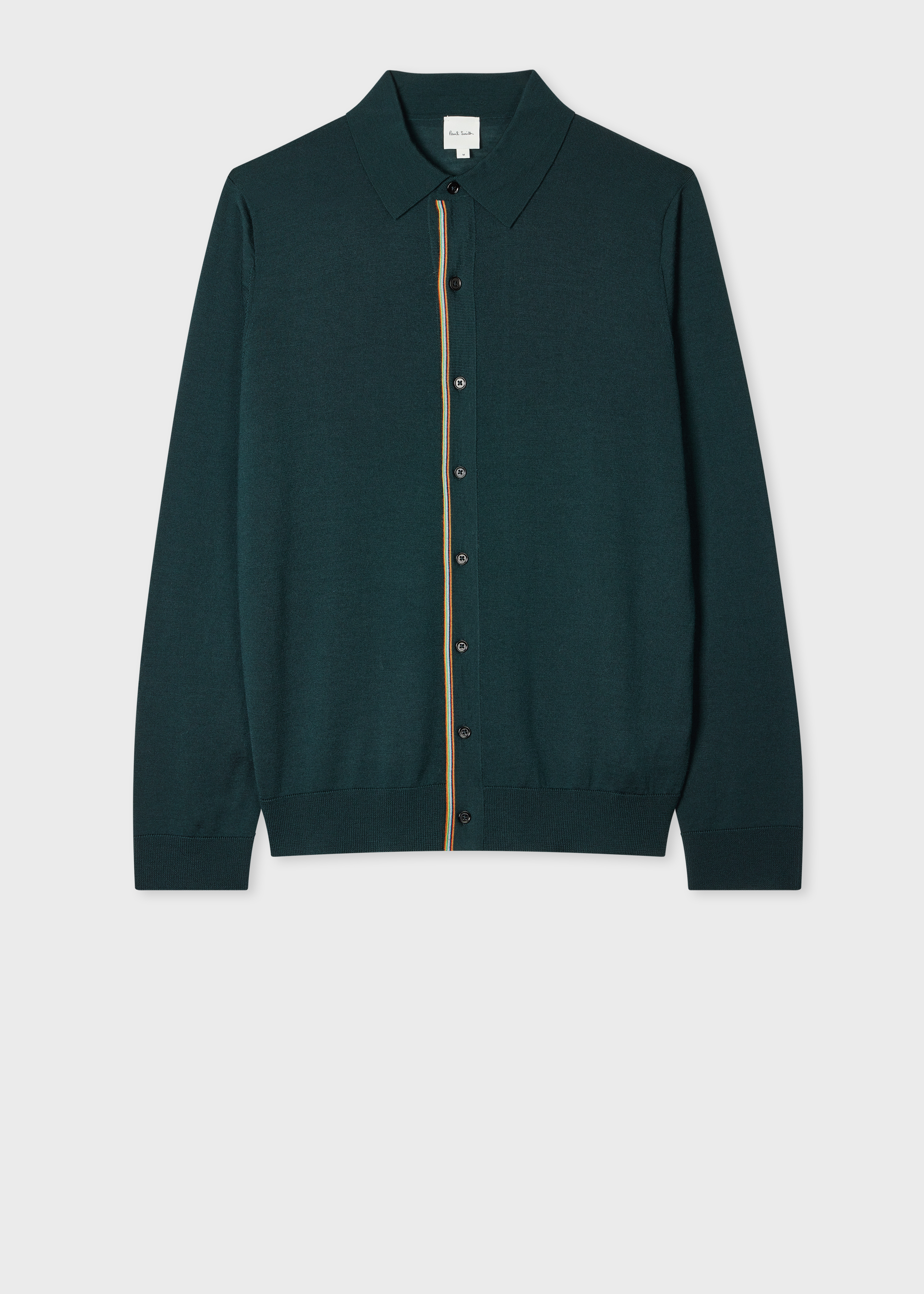 Dark Green Washable Wool Collared Cardigan