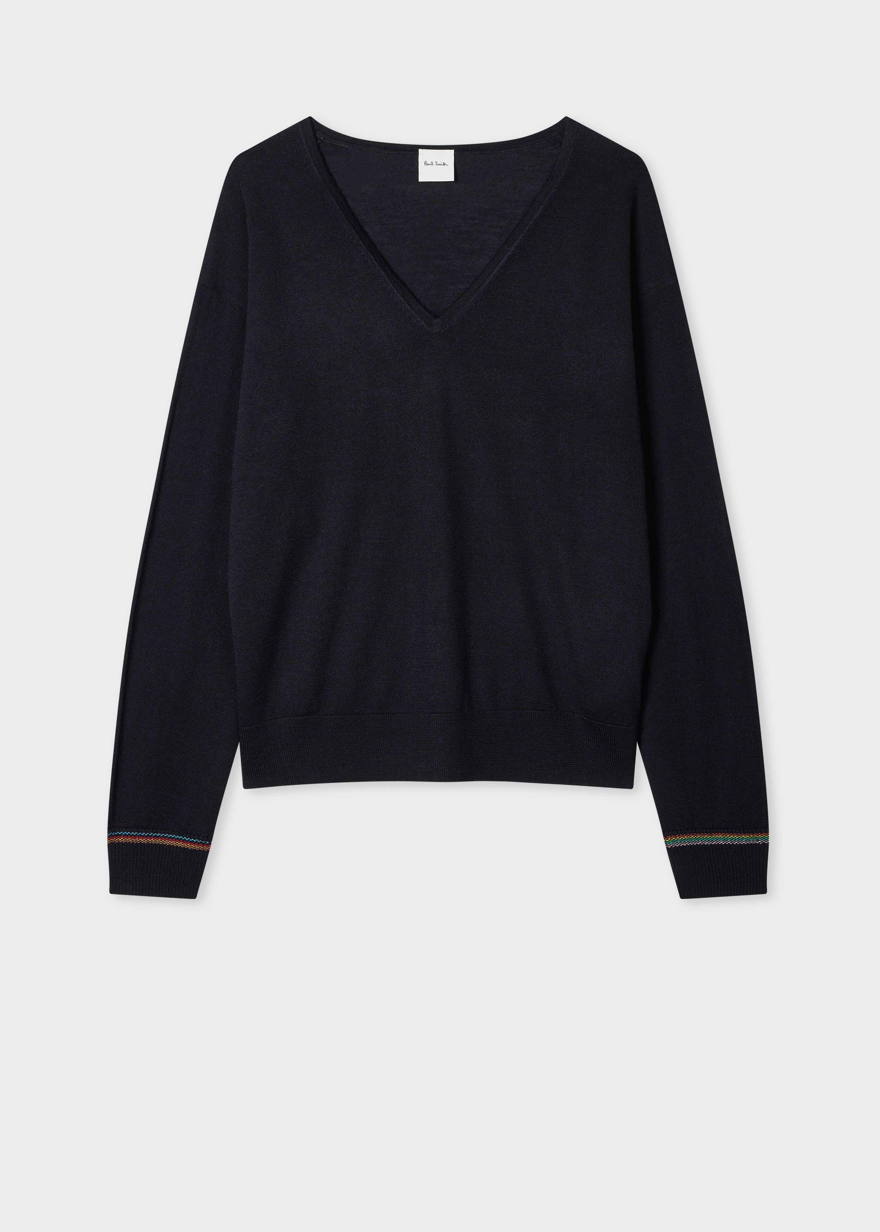 Women's Navy Merino Wool V Neck Sweater