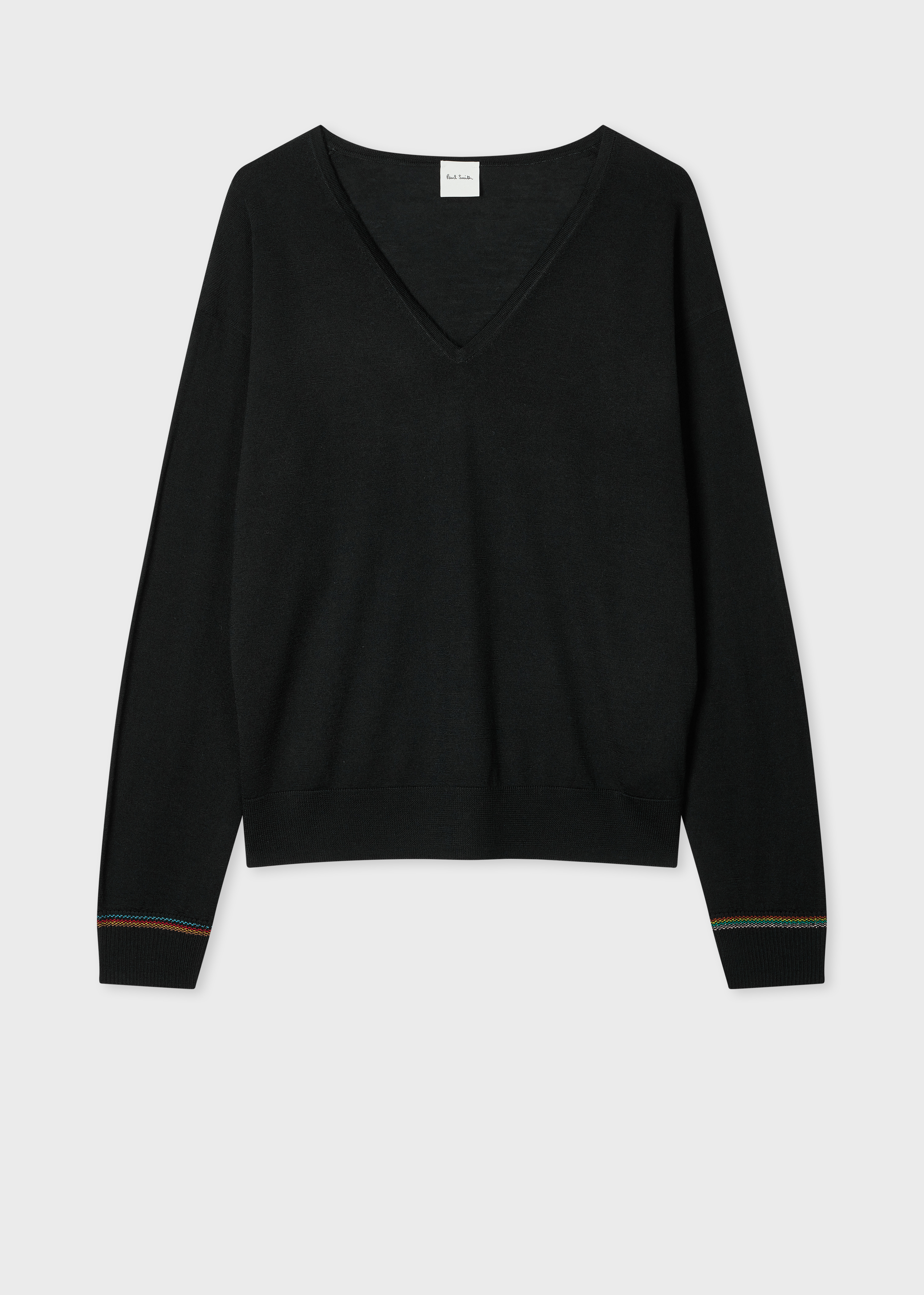 Women's Black Merino Wool V Neck Sweater