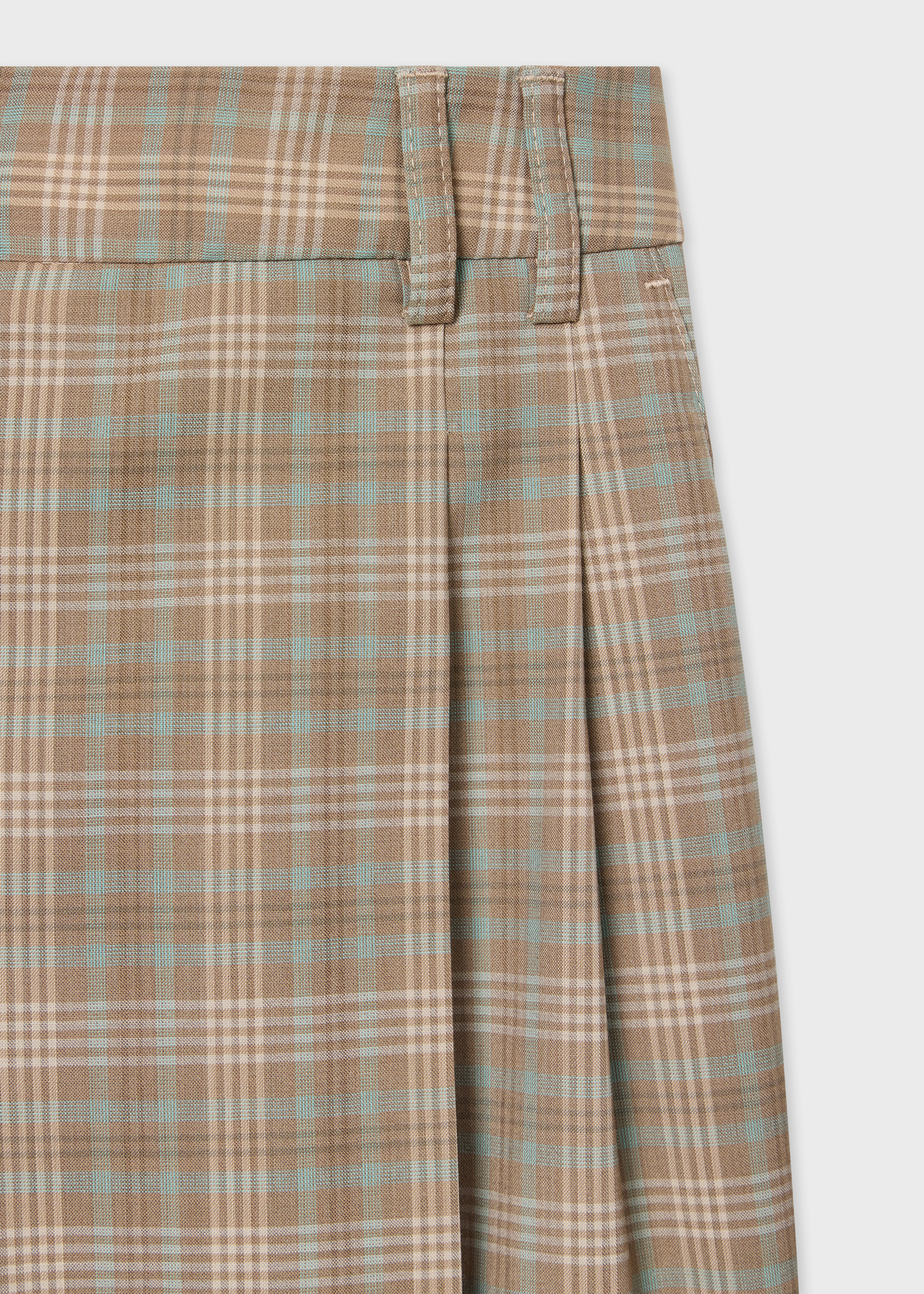 Women's Cream and Blue Check Wide-Leg Culotte Cropped Trousers