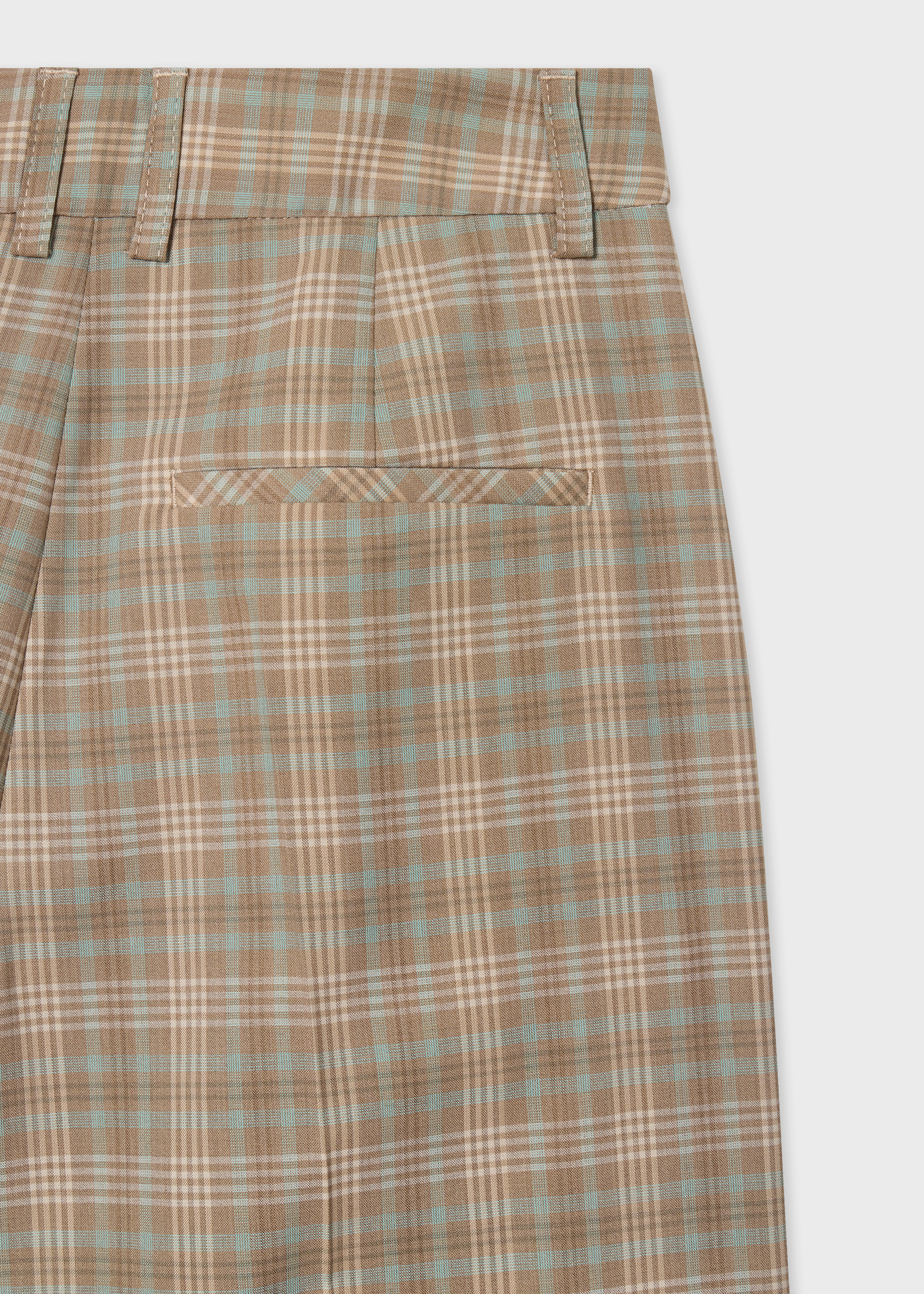 Women's Cream and Blue Check Wide-Leg Culotte Cropped Trousers