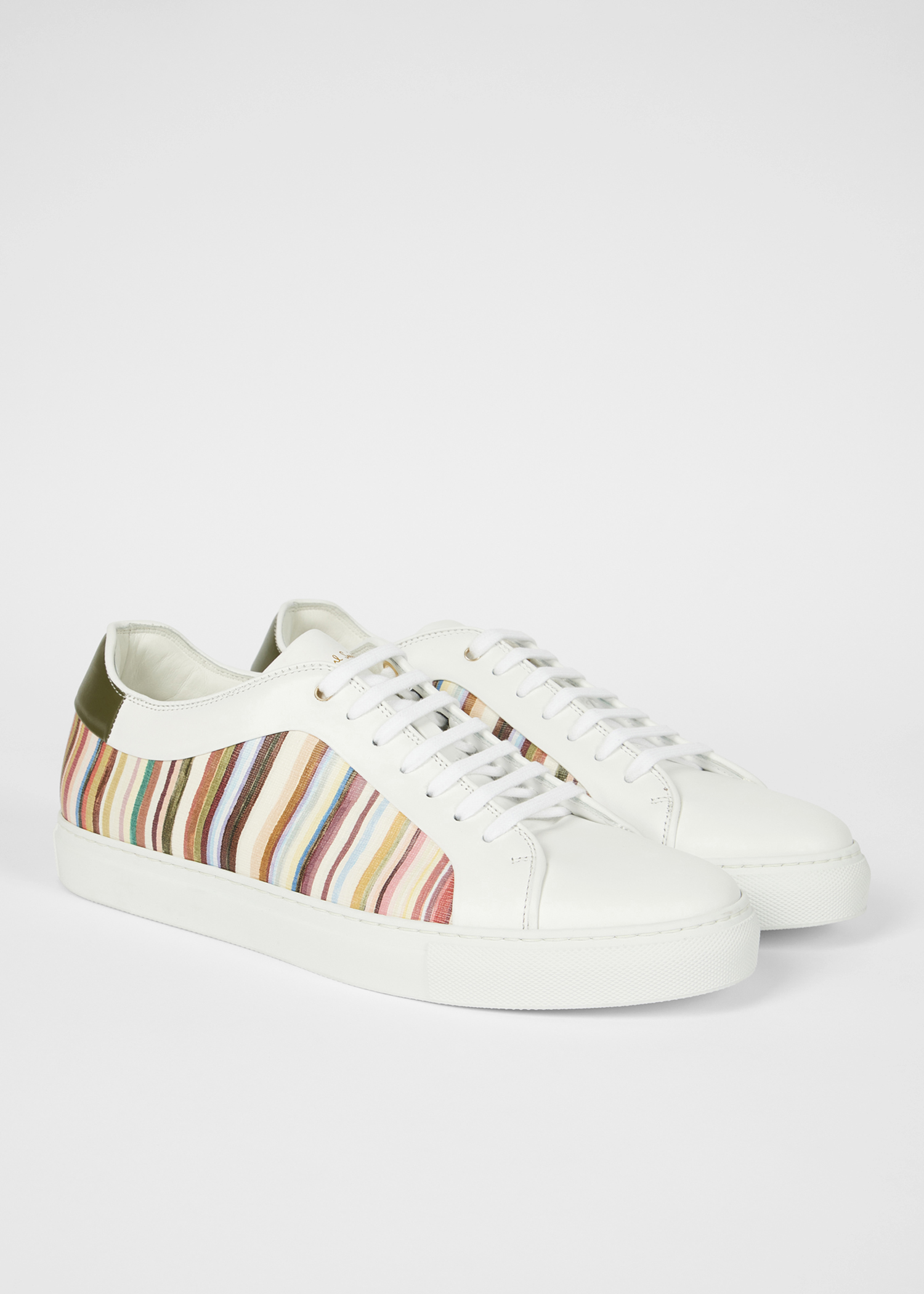 White 'Painted Signature Stripe' Leather 'Basso' Trainers