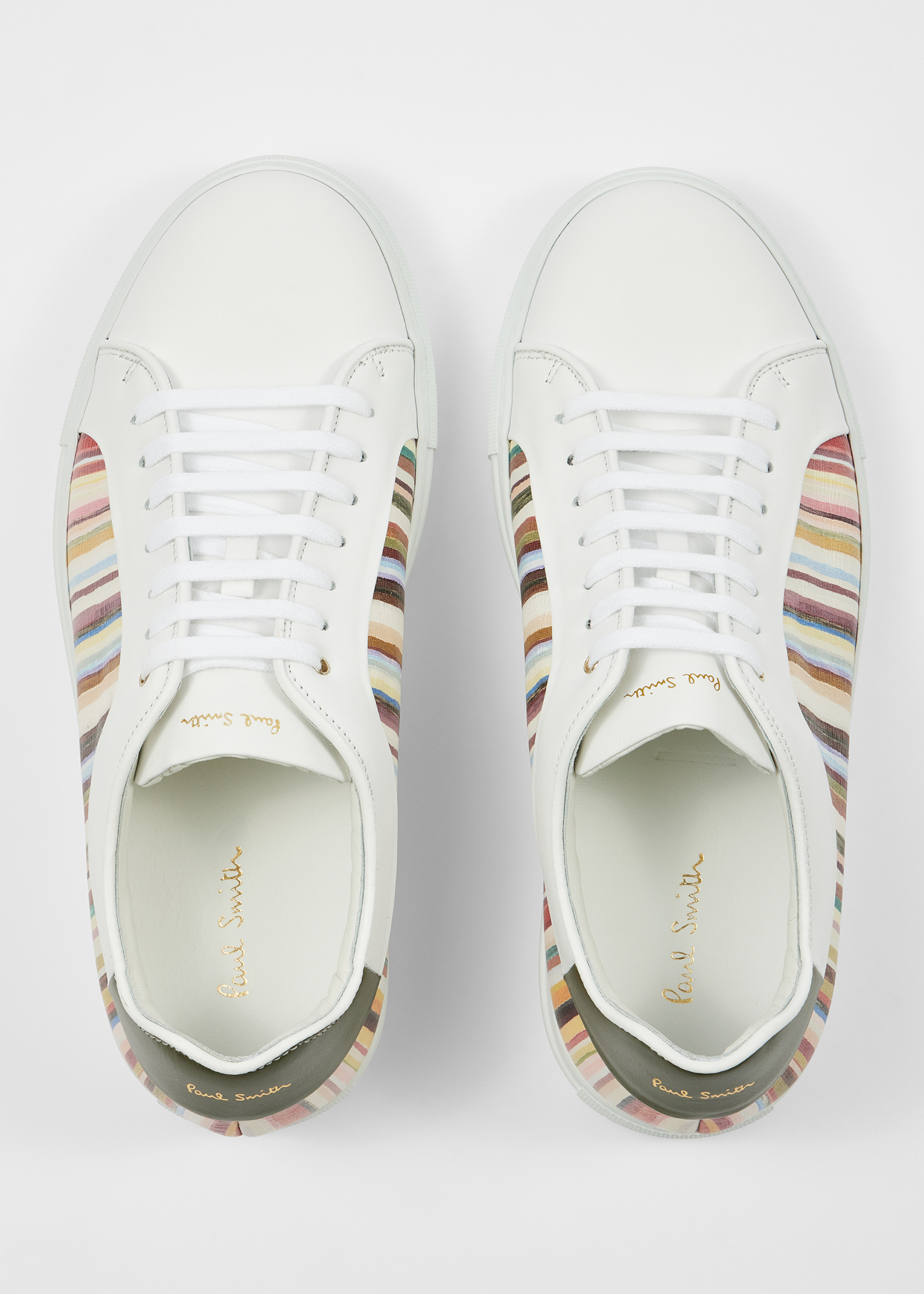 White 'Painted Signature Stripe' Leather 'Basso' Trainers