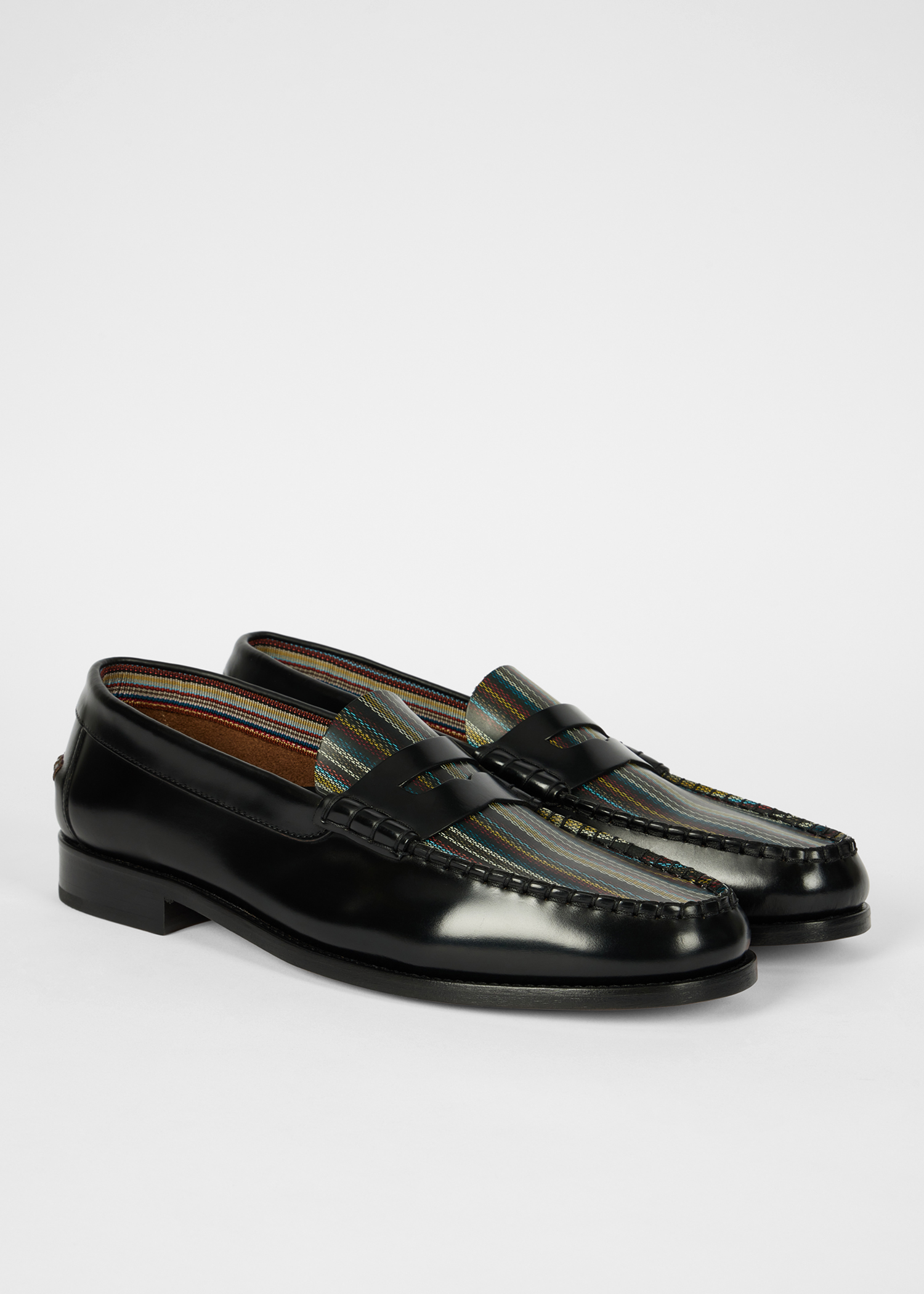 Black 'Signature Stripe' Leather 'Lido' Loafers
