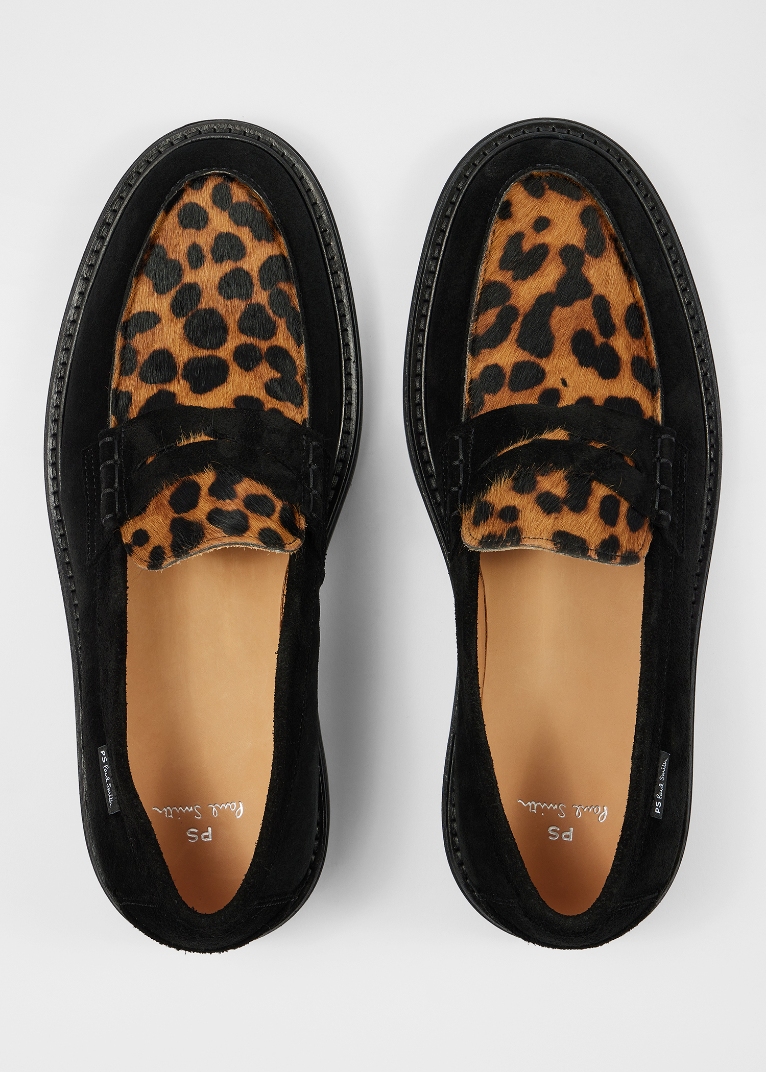 Black 'Bolzano' Leopard Panel Detail Suede Loafers