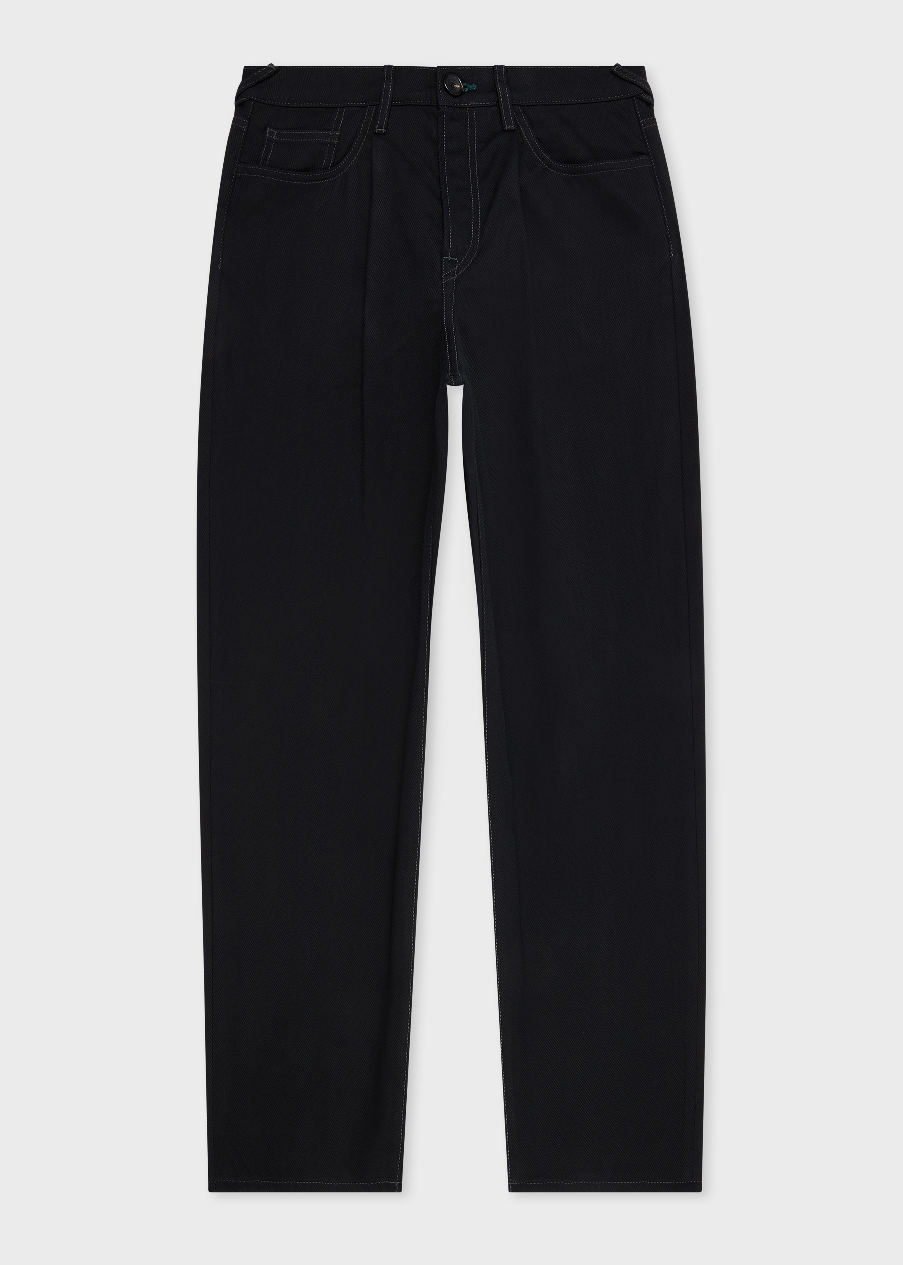 Black Herringbone-Twill Stretch Cotton Pleat-Front Jeans