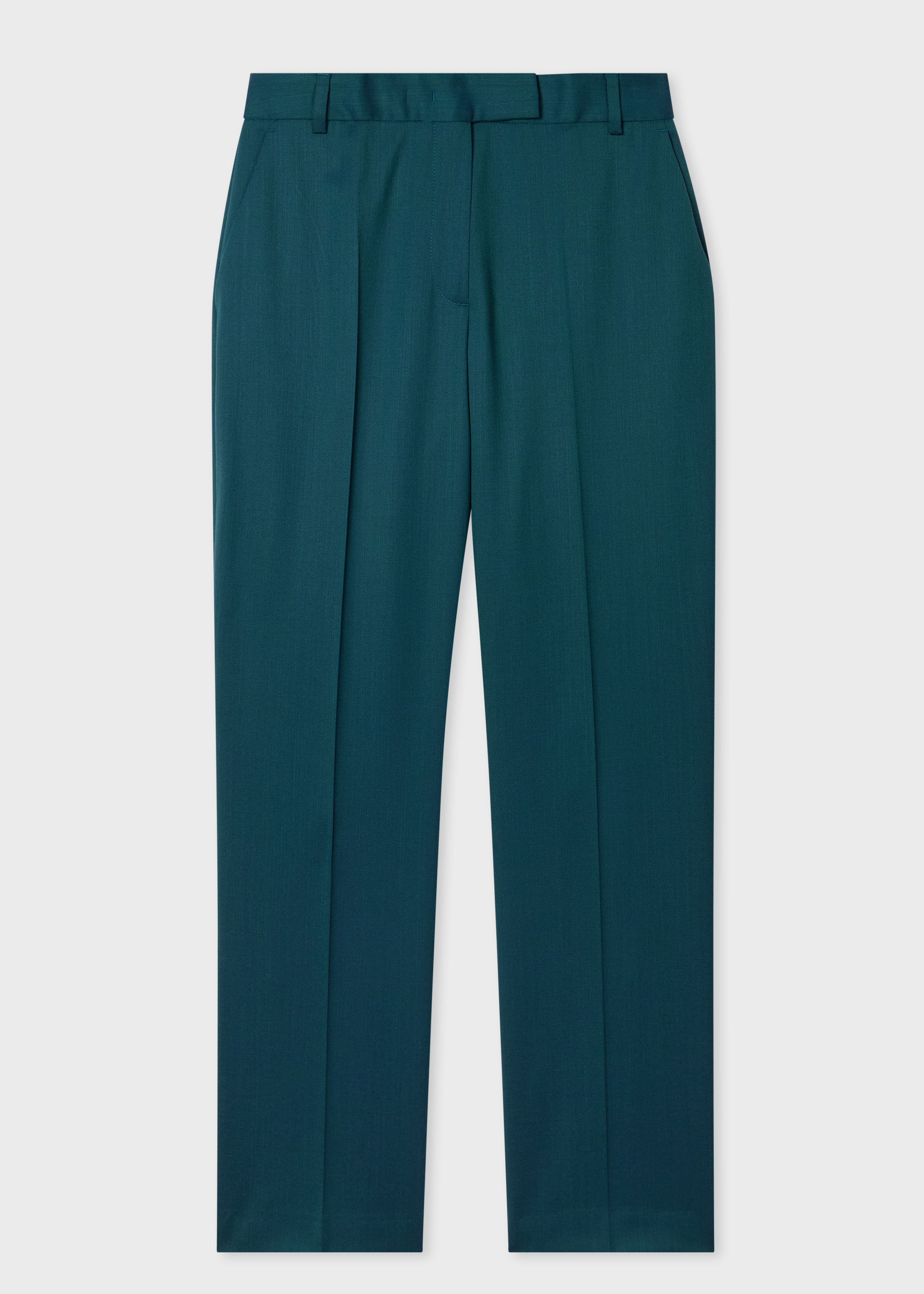 Women's Petrol Green Slim-Fit Wool-Blend Trousers