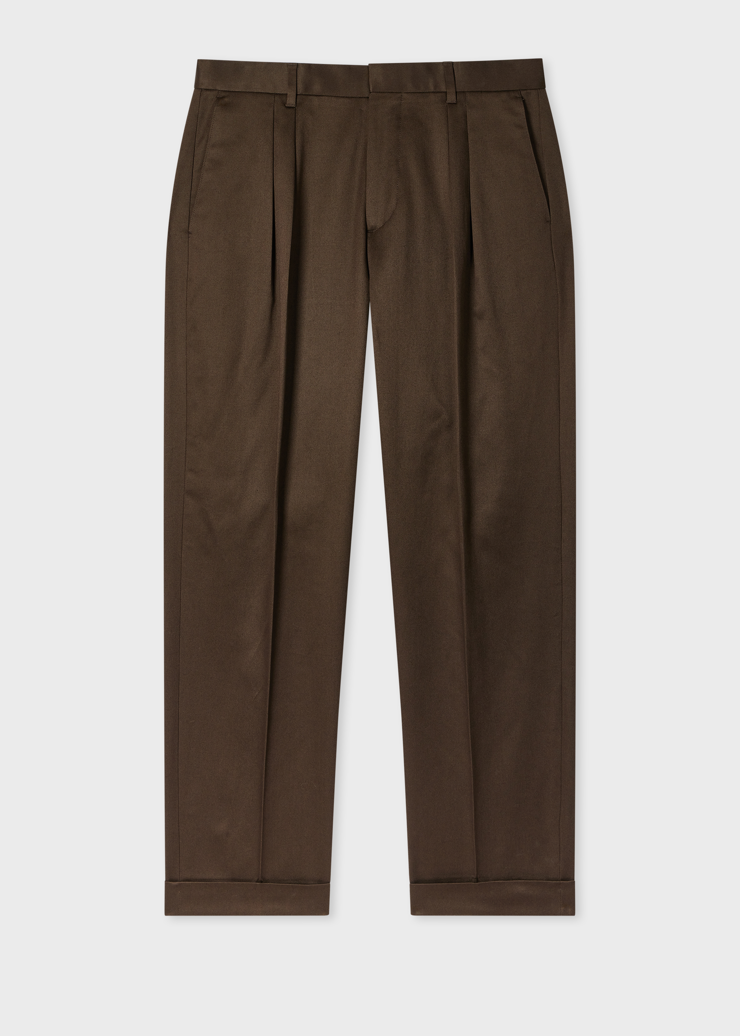 Brown Stretch Cotton-Twill Double-Pleat Trousers