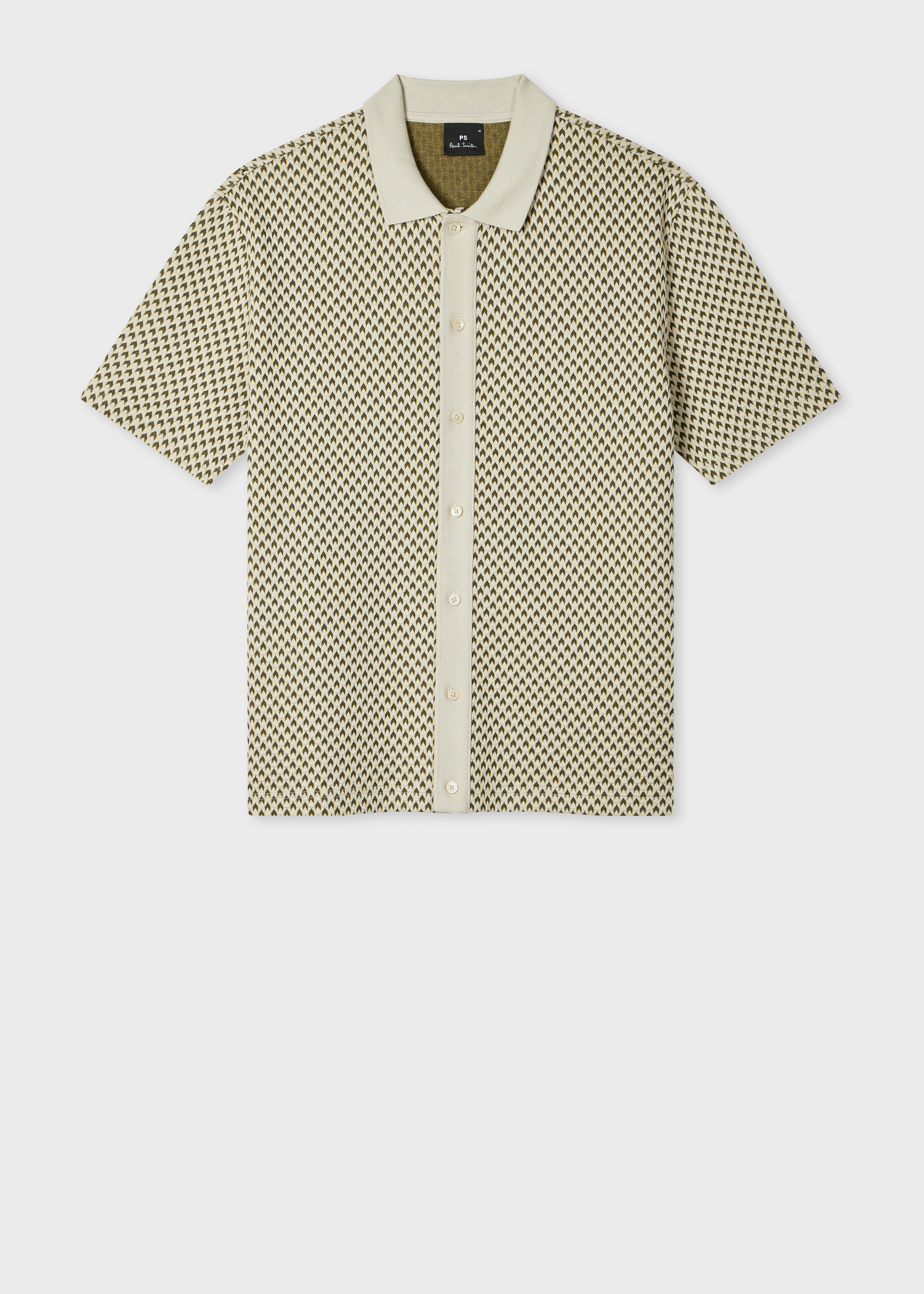 Khaki Jacquard Button-Through Polo Shirt