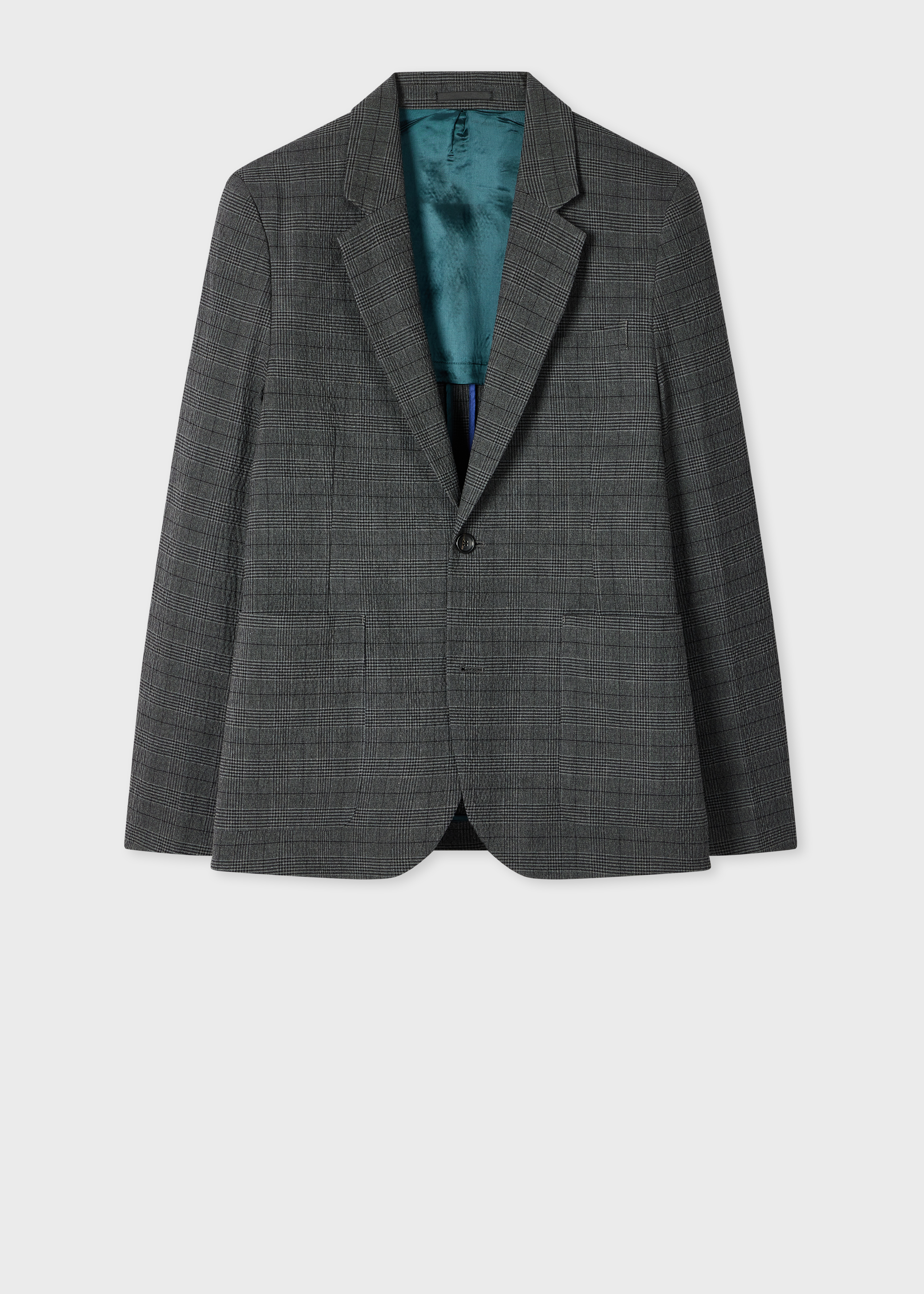 Grey Seersucker Cotton Check Buggy-Lined Blazer
